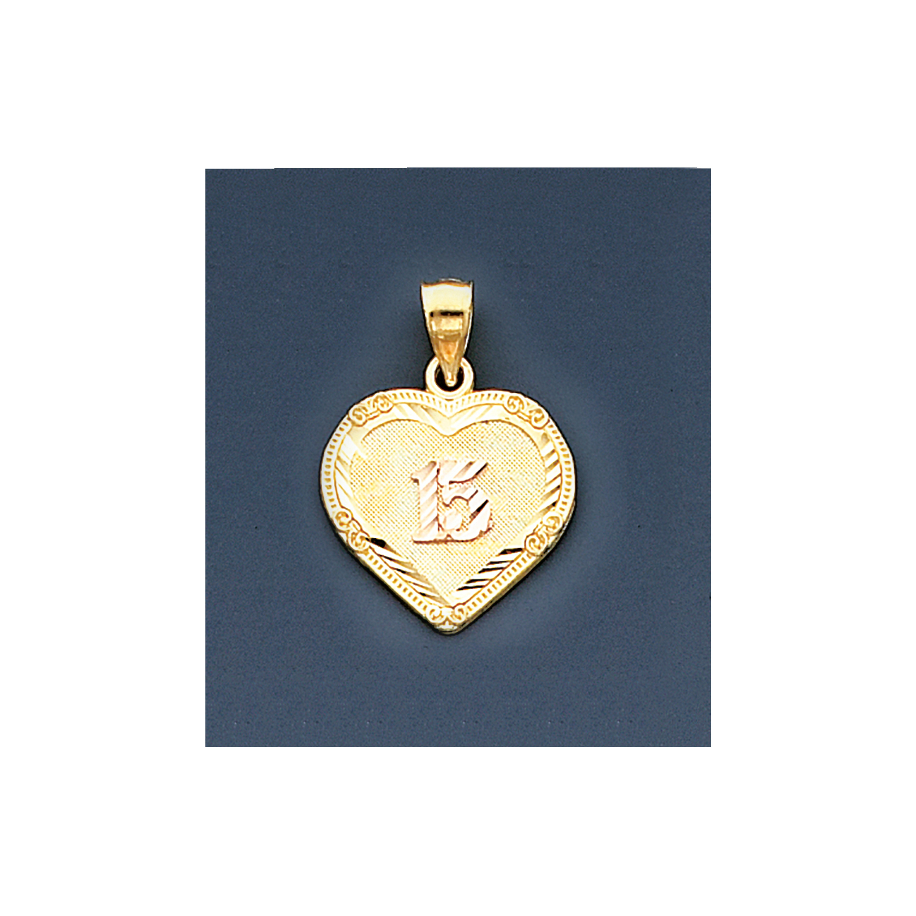 14K Gold Two Color Heart Quinceanera Pendant 18mm By 25mm 14K Gold Two Color Heart Quinceanera Pendant 18mm By 25mm