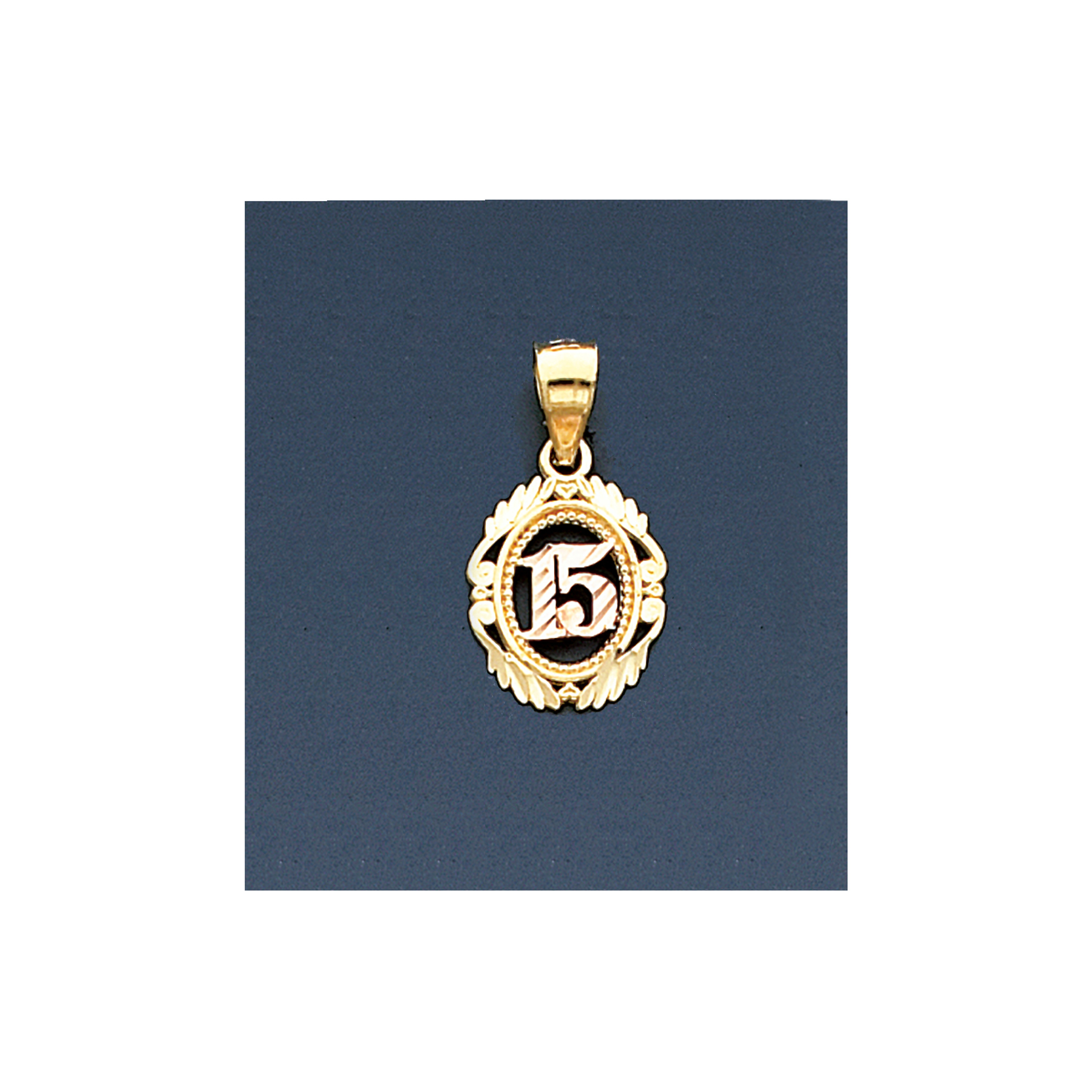 14K Gold Two Color Oval Quinceanera Pendant 12mm By 22mm 14K Gold Two Color Oval Quinceanera Pendant 12mm By 22mm