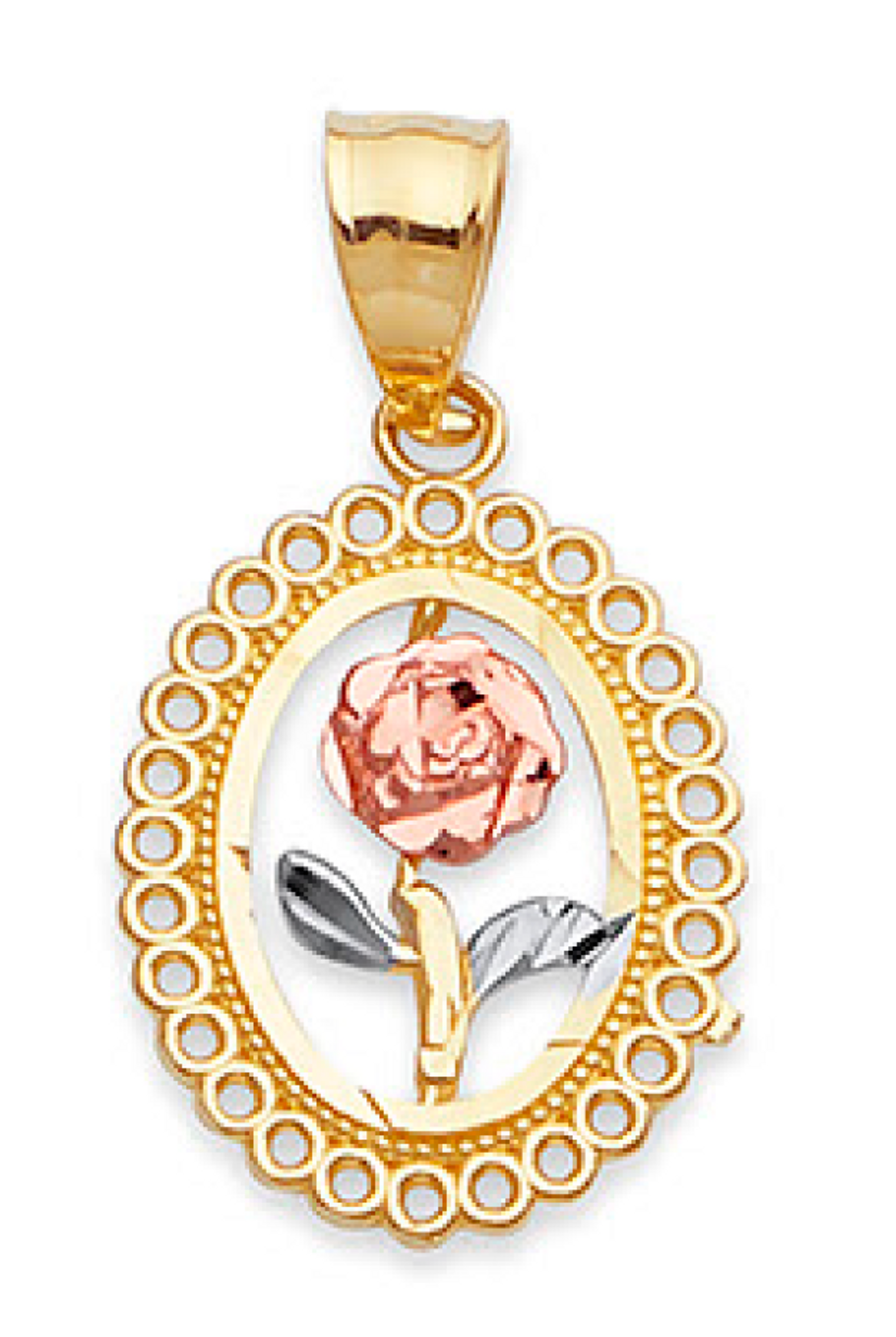 14K Gold Two Color Oval Flower Pendant 15mm By 28mm 14K Gold Two Color Oval Flower Pendant 15mm By 28mm