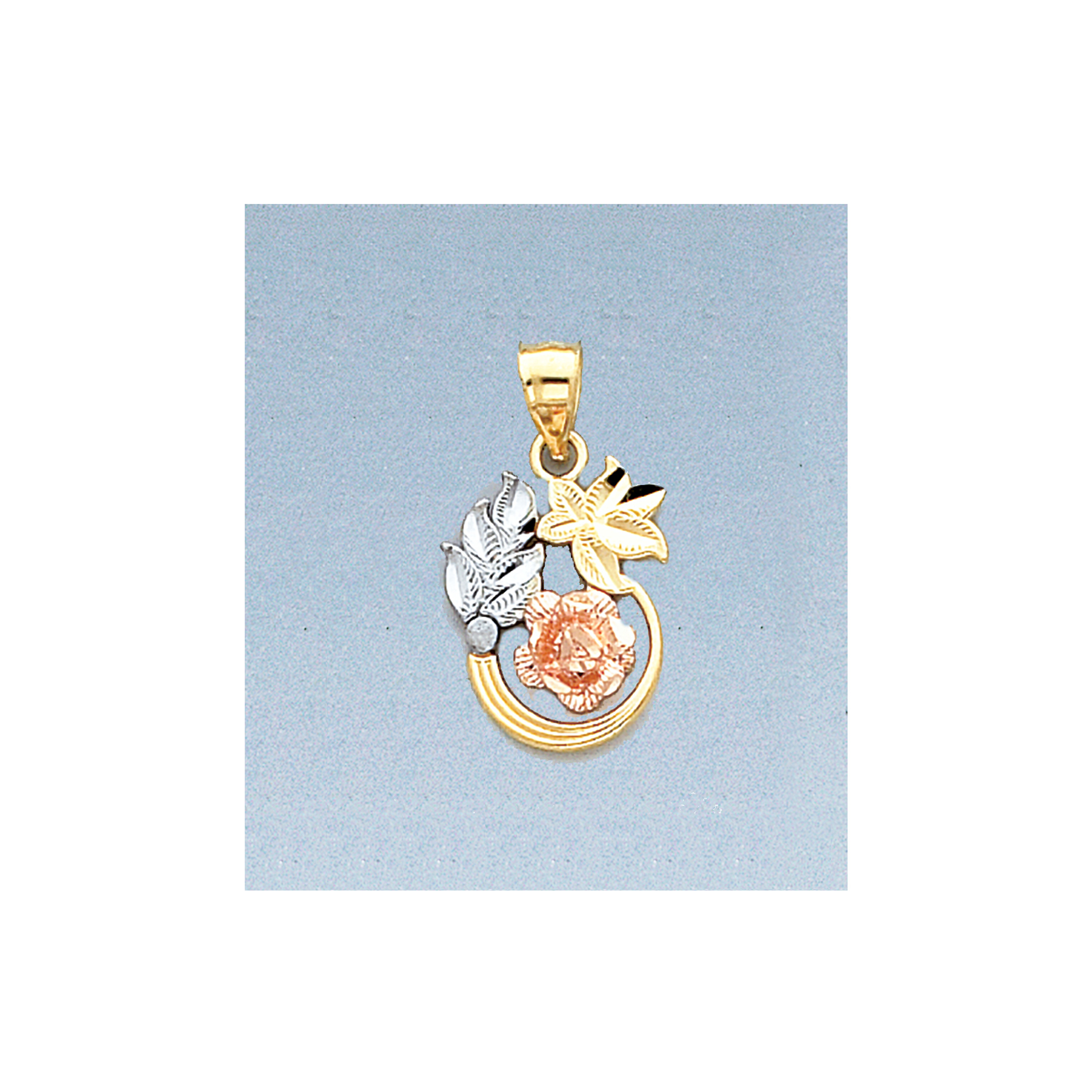 14K Gold Tri Color Flower Pendant 13mm By 24mm 14K Gold Tri Color Flower Pendant 13mm By 24mm