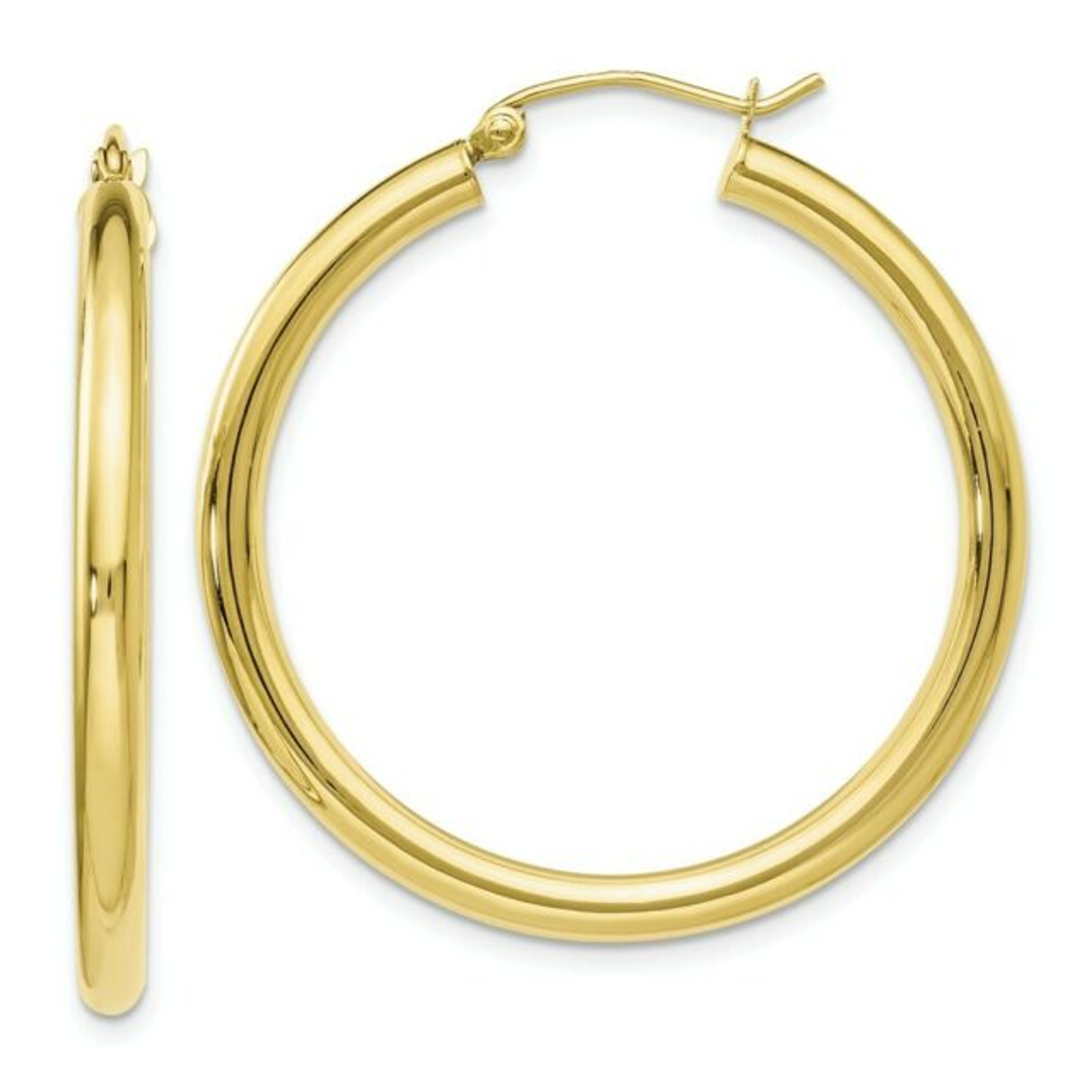 14k Yellow Gold 3.0mm High Polished  Hoop Earrings 40mm Diameter 14k Yellow Gold 3.0mm High Polished  Hoop Earrings 40mm Diameter