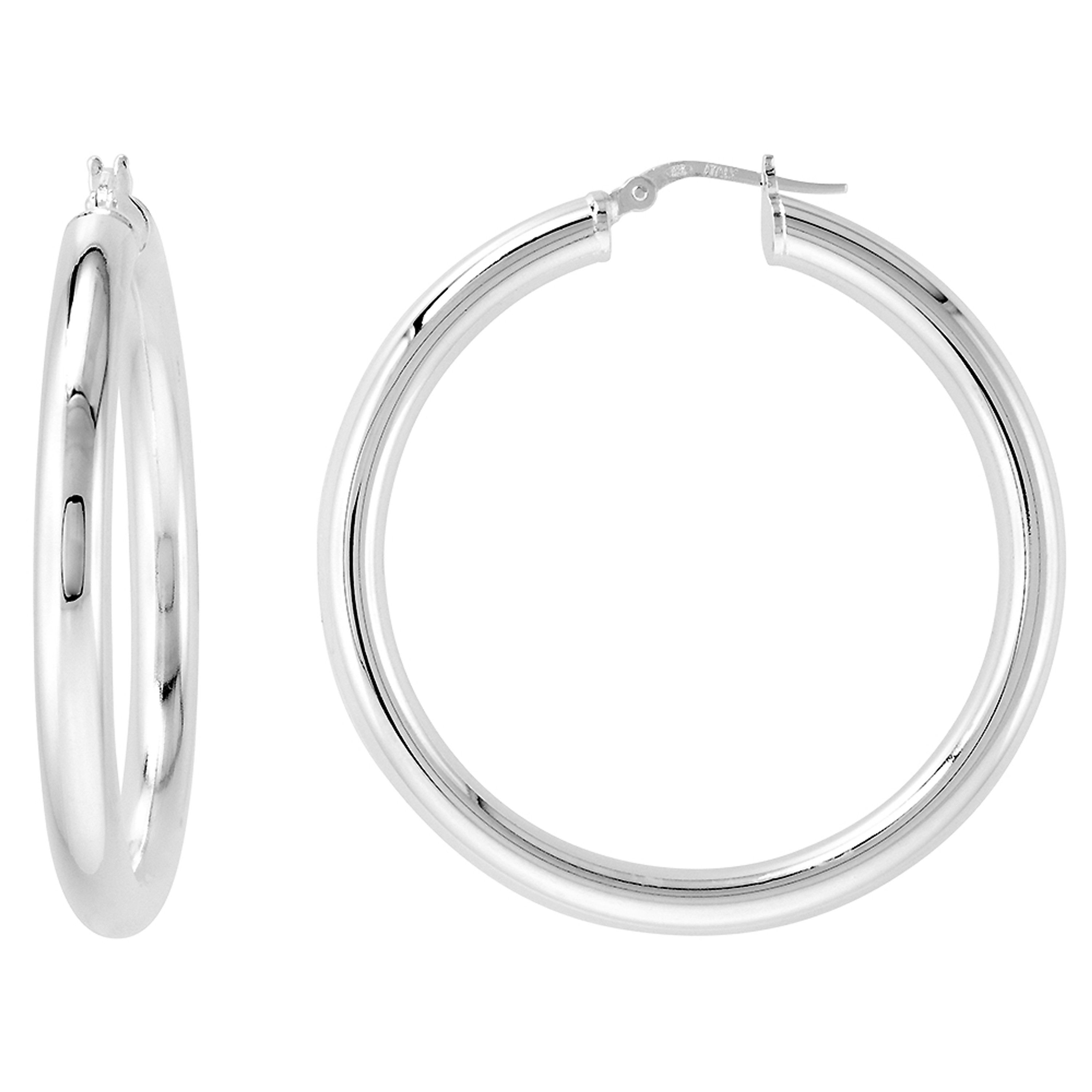 Sterling Silver Polished  Plain Hollow Hoop Earrings 4mm by 45mm Sterling Silver Polished  Plain Hollow Hoop Earrings 4mm by 45mm