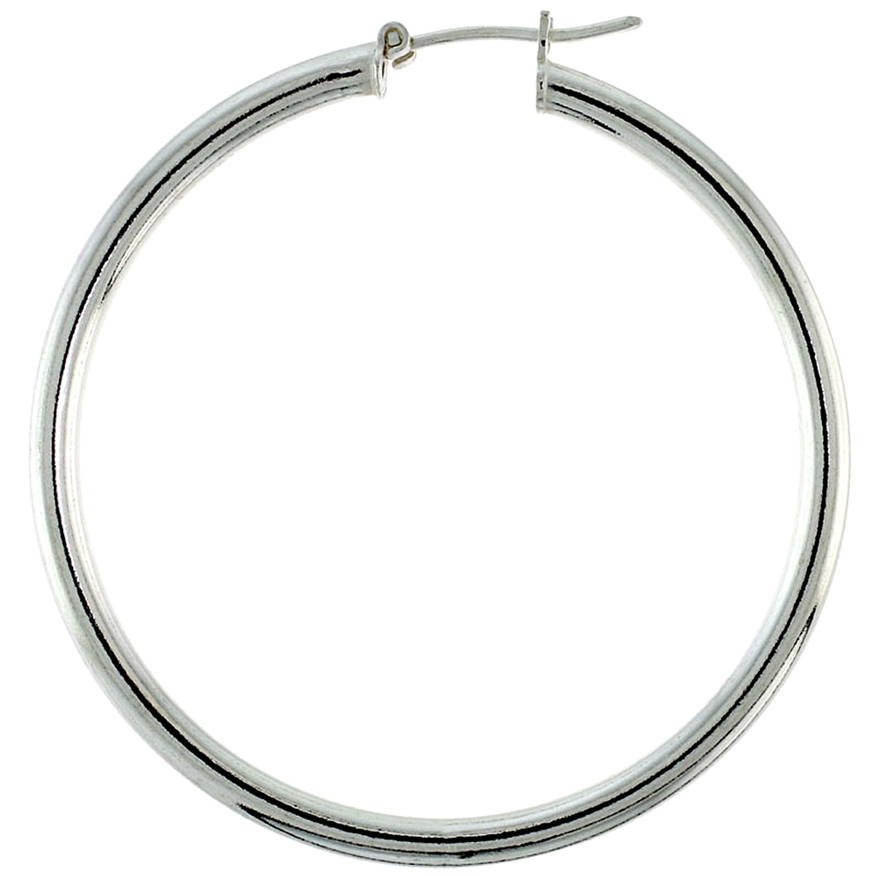 Sterling Silver Polished  Plain Hollow Hoop Earrings 3mm by 45mm Sterling Silver Polished  Plain Hollow Hoop Earrings 3mm by 45mm