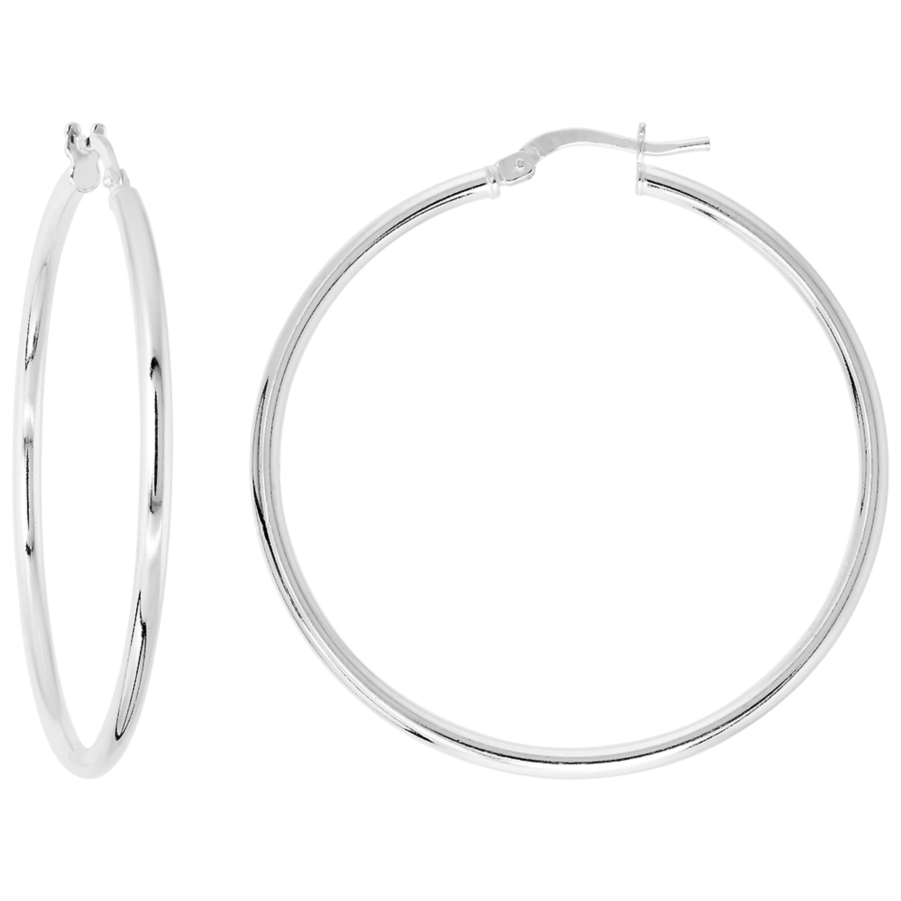 Sterling Silver Polished  Plain Hollow Hoop Earrings 2mm by 40mm Sterling Silver Polished  Plain Hollow Hoop Earrings 2mm by 40mm