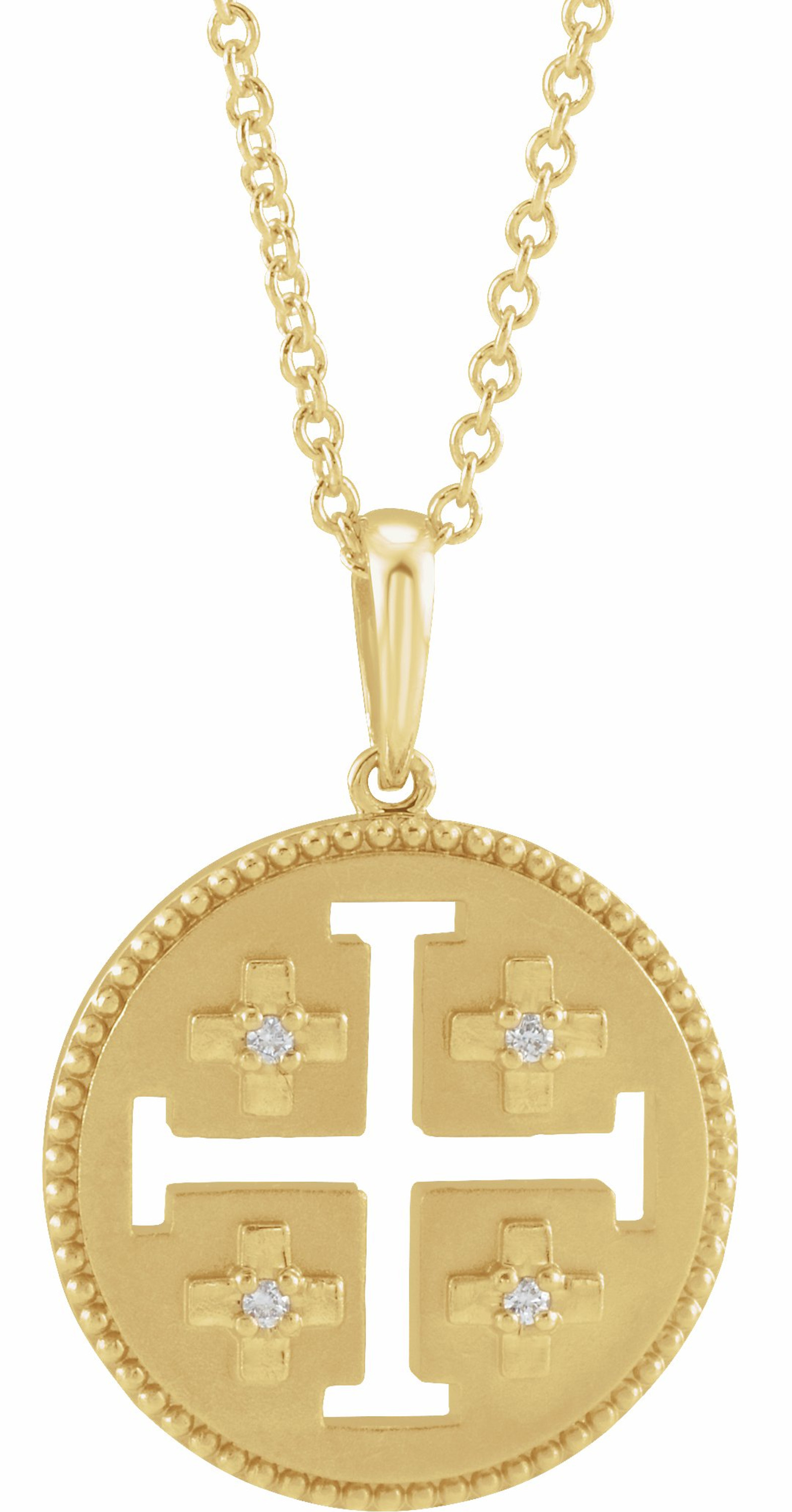 14k Yellow Gold Jerusalem Cross Pendant 15mm W X 22mm High With 0.025ct. Diamonds 14k Yellow Gold Jerusalem Cross Pendant 15mm W X 22mm High With 0.025ct. Diamonds