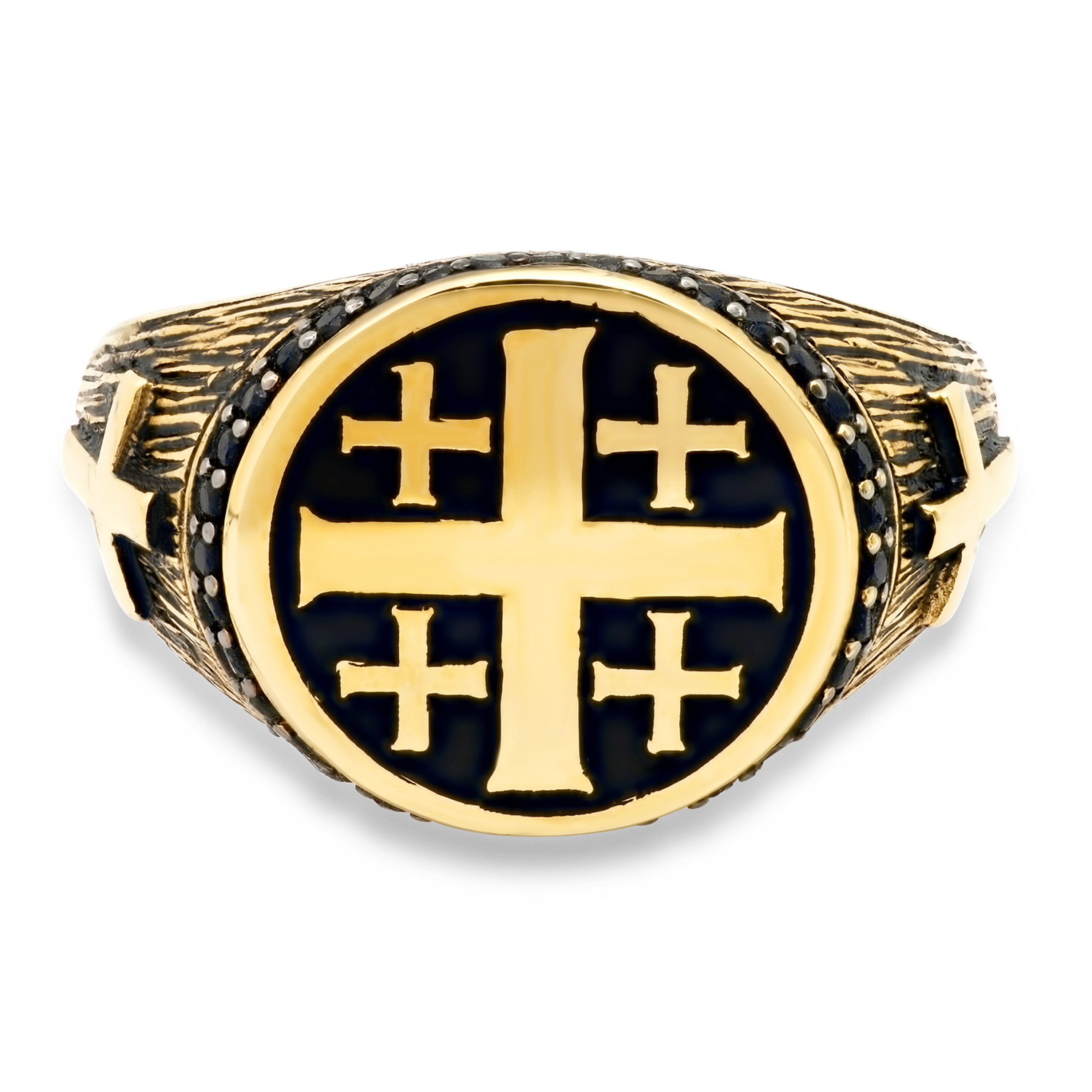 14k Yellow Gold Jerusalem Cross Onyx Ring  15.4mm 14k Yellow Gold Jerusalem Cross Onyx Ring  15.4mm