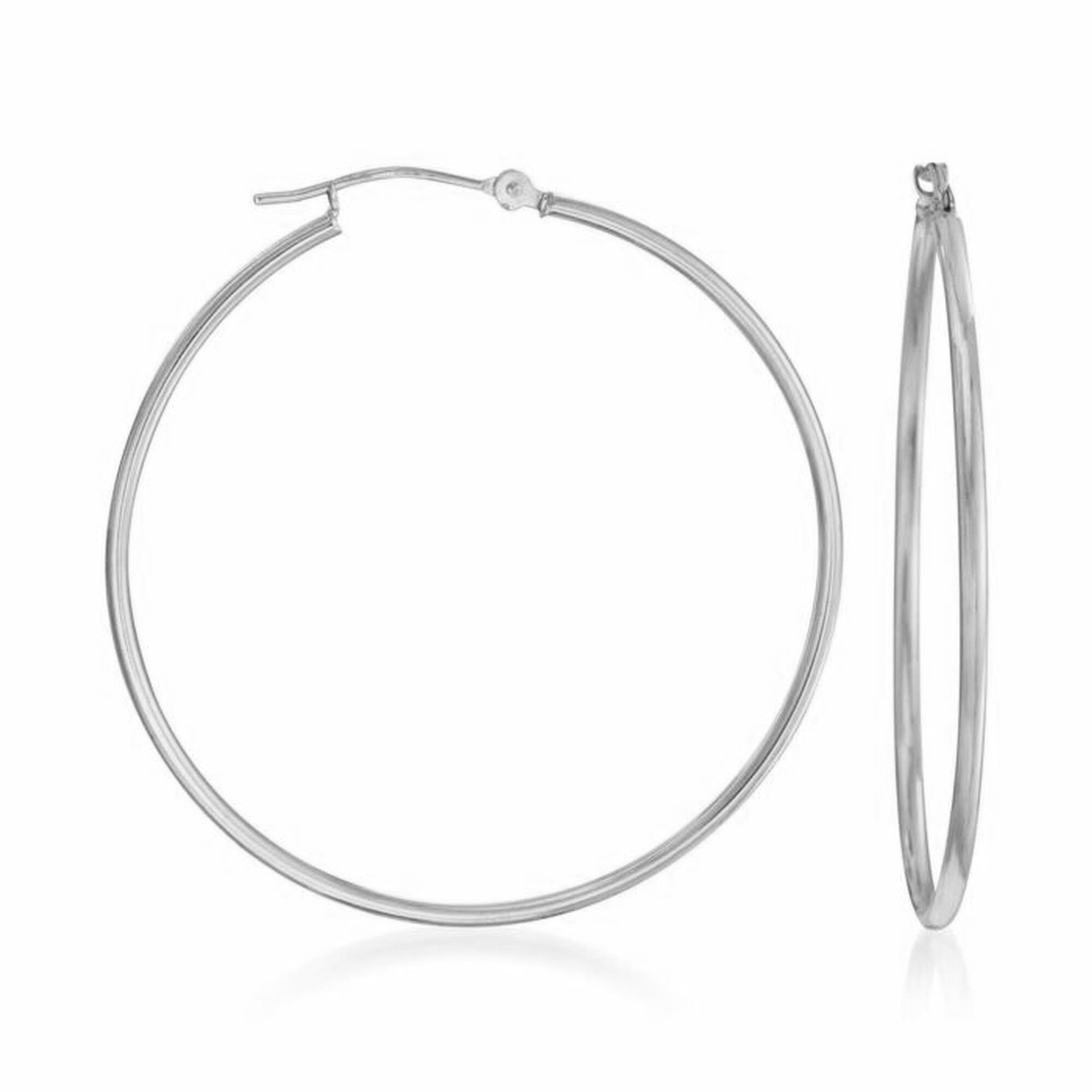 14K White Gold 1.5 Mm By 30Mm Wide High Polished Hoop Earrings 14K White Gold 1.5 Mm By 30Mm Wide High Polished Hoop Earrings