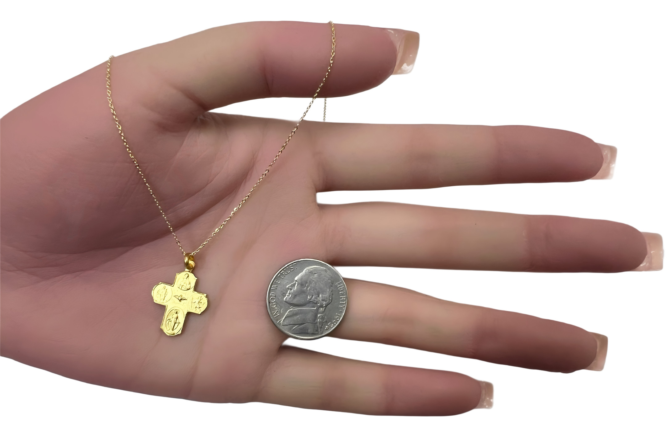 18K Gold Scapular Four-Way Cross Medal Pendant 20x15|