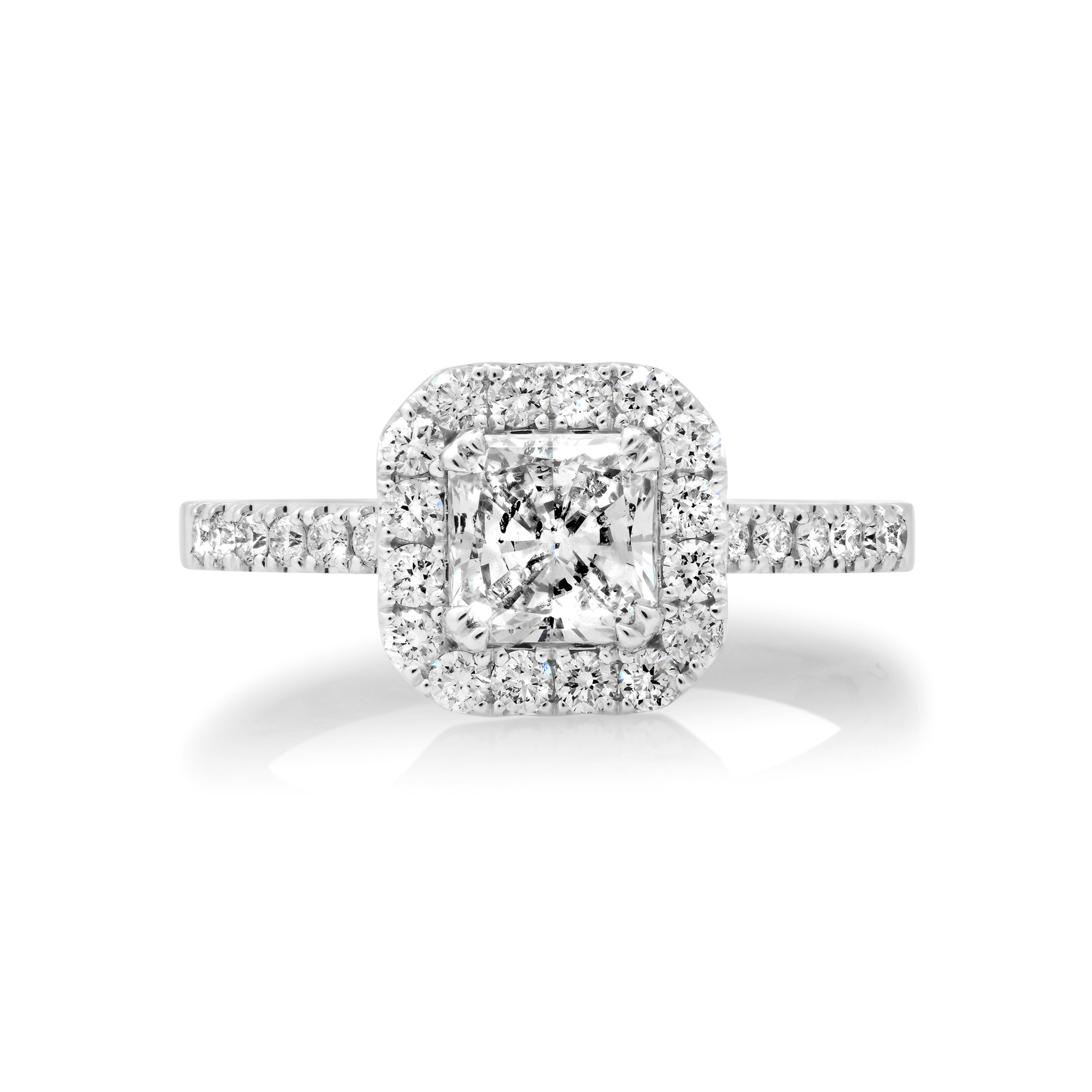 14k White Gold 1.51 Carat T.W.  Diamond Princess Shape Halo Ring 14k White Gold 1.51 Carat T.W.  Diamond Princess Shape Halo Ring