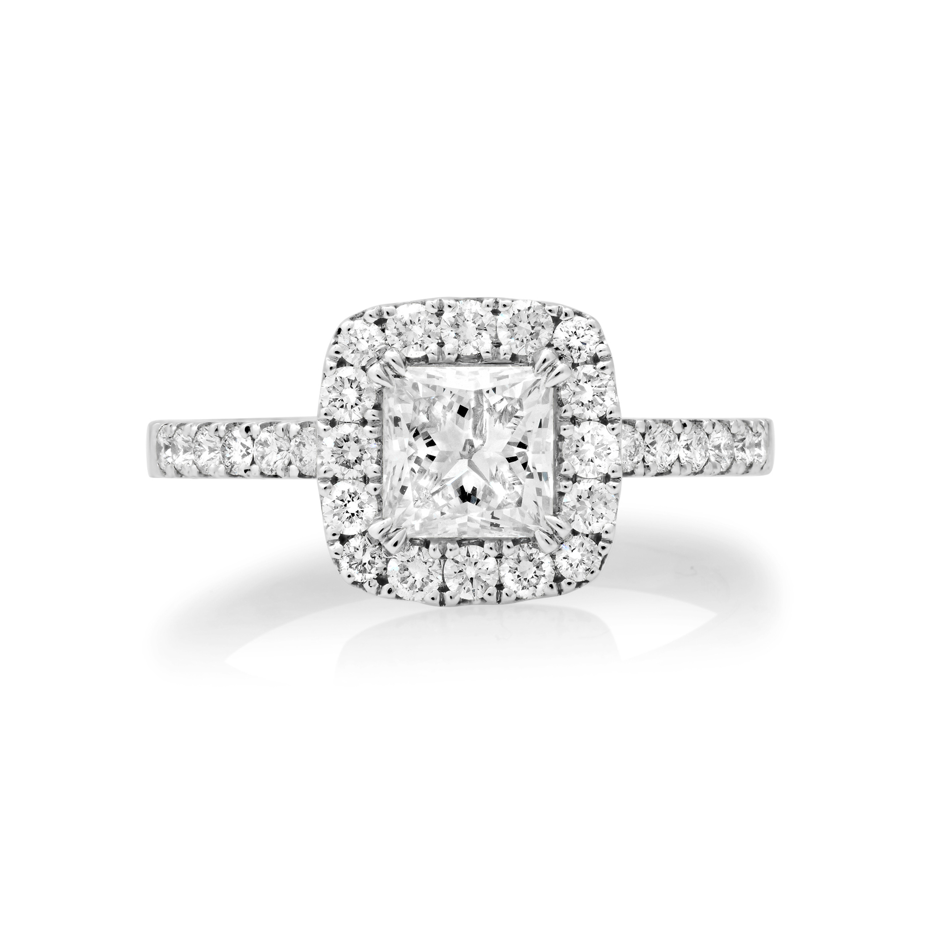 14k White Gold 1.54 Carat T.W.  Diamond Princess Cut Halo  Ring 14k White Gold 1.54 Carat T.W.  Diamond Princess Cut Halo  Ring