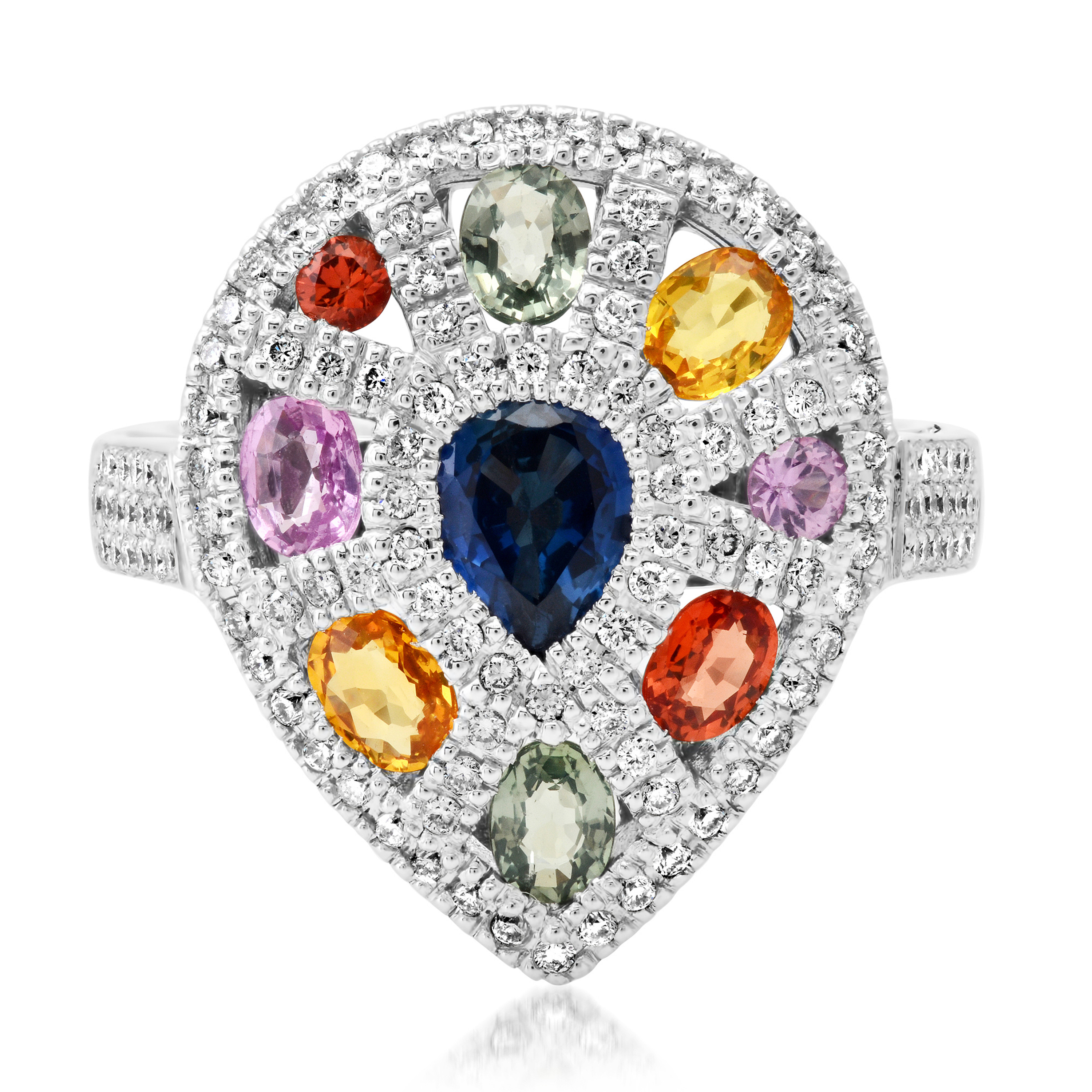 14K White Gold 0.56ct Diamond And Rainbow Colored Sapphires Ring 14K White Gold 0.56ct Diamond And Rainbow Colored Sapphires Ring