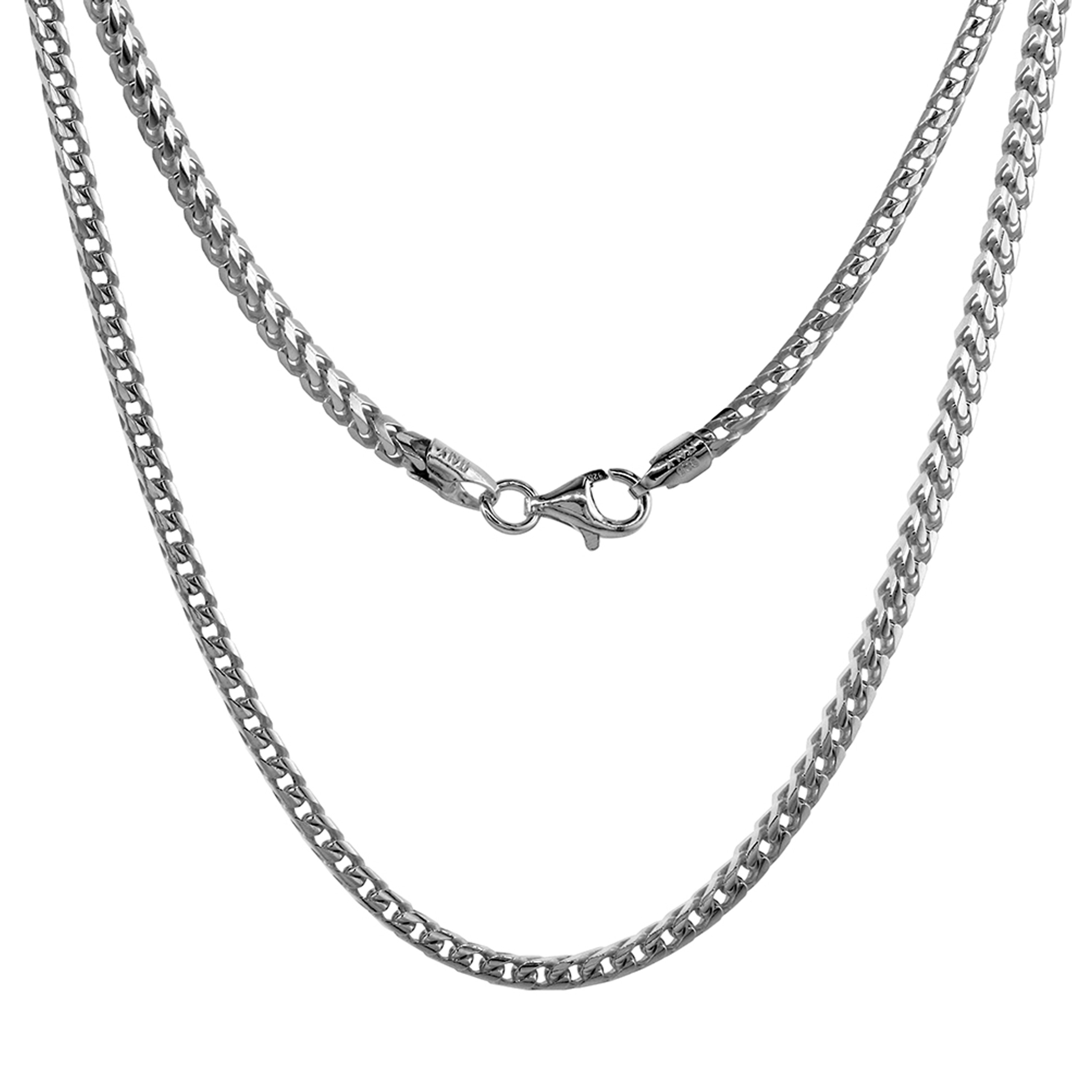 Sterling Silver Franco Chain Necklace 2.4mm Rhodium Finish Nickel Free 24 Inches Sterling Silver Franco Chain Necklace 2.4mm Rhodium Finish Nickel Free 24 Inches