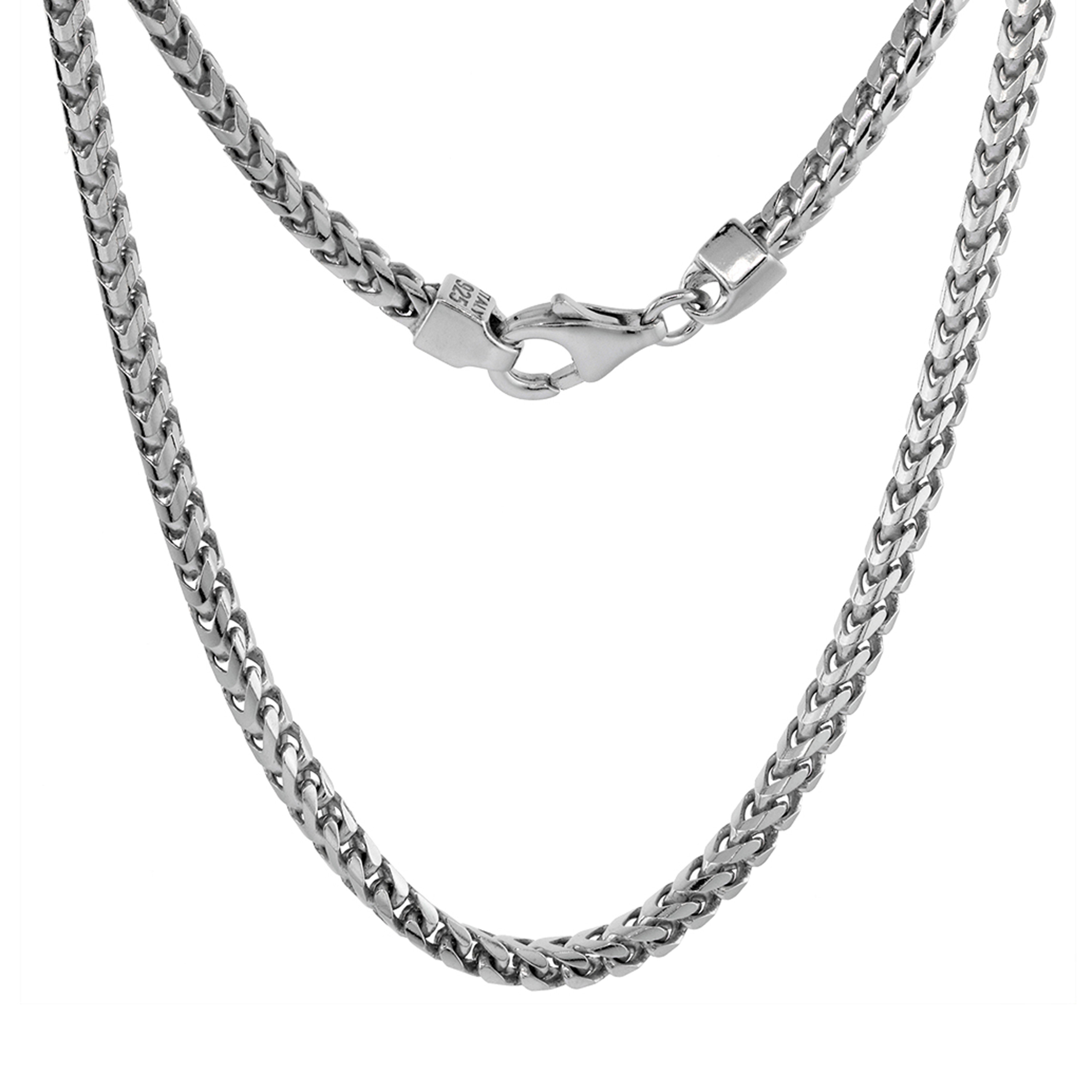 Sterling Silver Franco Chain Necklace 3mm Rhodium Finish Nickel Free 30 Inches Sterling Silver Franco Chain Necklace 3mm Rhodium Finish Nickel Free 30 Inches