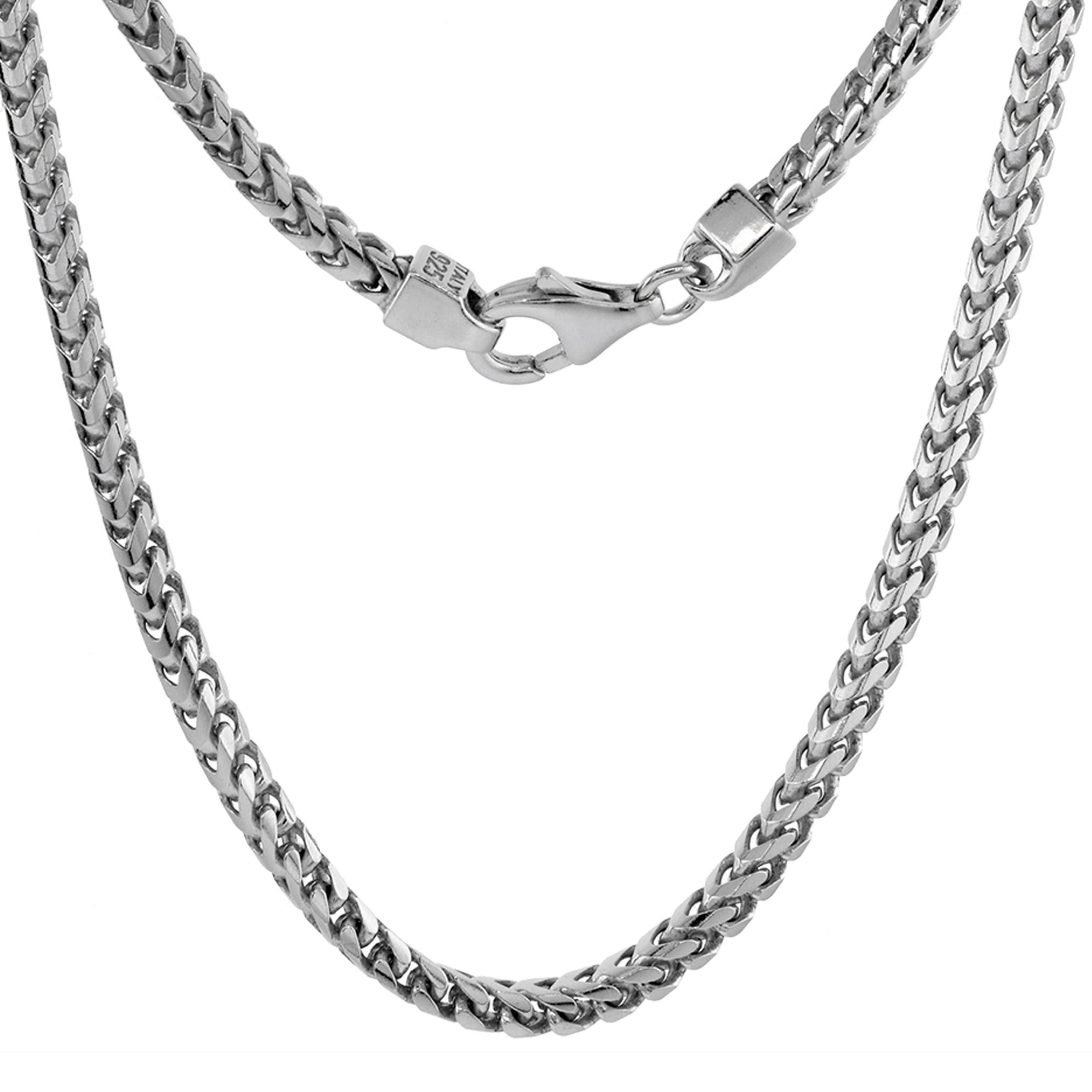 Sterling Silver Franco Chain Necklace 3.7mm Rhodium Finish Nickel Free 24 Inches Sterling Silver Franco Chain Necklace 3.7mm Rhodium Finish Nickel Free 24 Inches