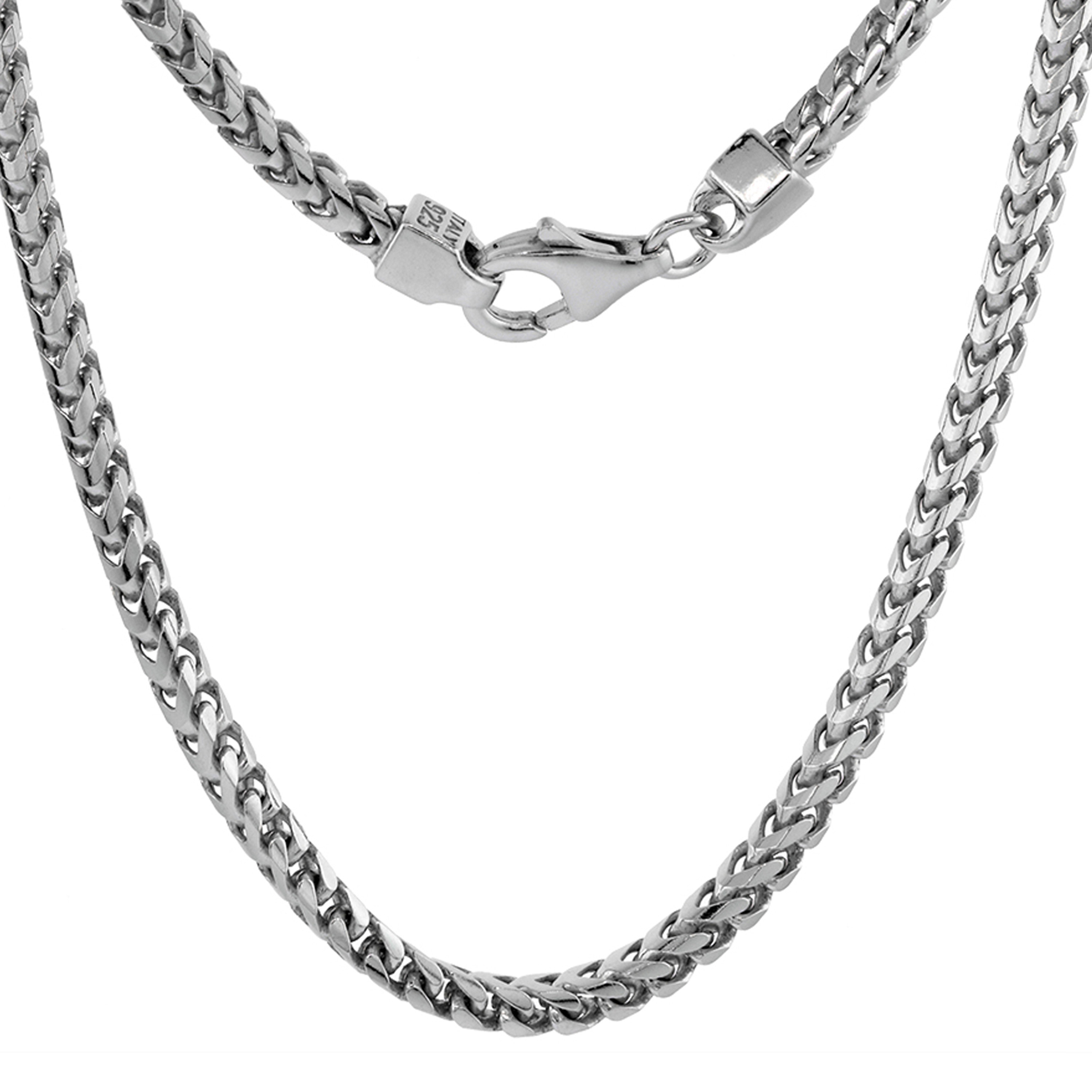Sterling Silver Franco Chain Necklace 4.2mm Rhodium Finish Nickel Free 24 Inches Sterling Silver Franco Chain Necklace 4.2mm Rhodium Finish Nickel Free 24 Inches
