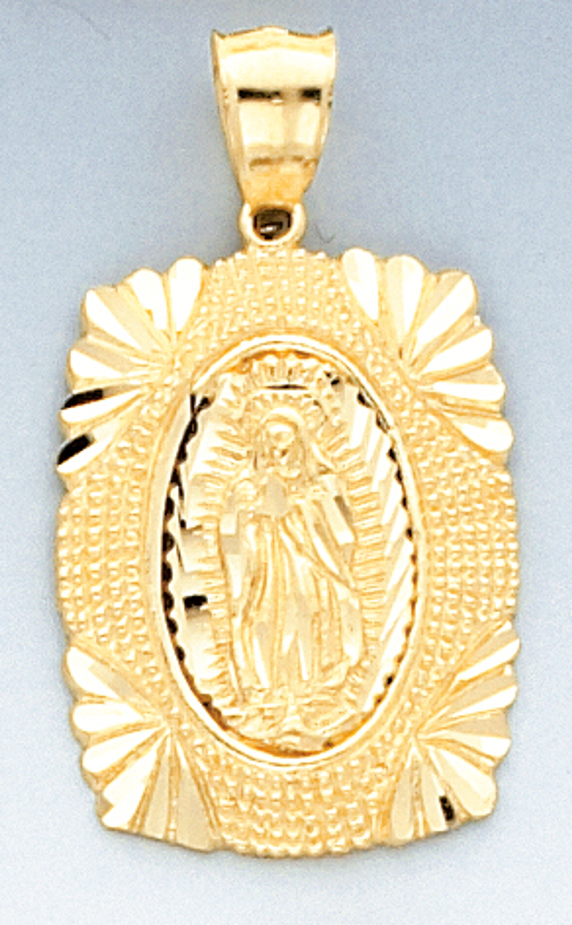 14k Gold Diamond Cut Squire Shaped Virgin Mary Pendant 21mm by 35mm 14k Gold Diamond Cut Squire Shaped Virgin Mary Pendant 21mm by 35mm