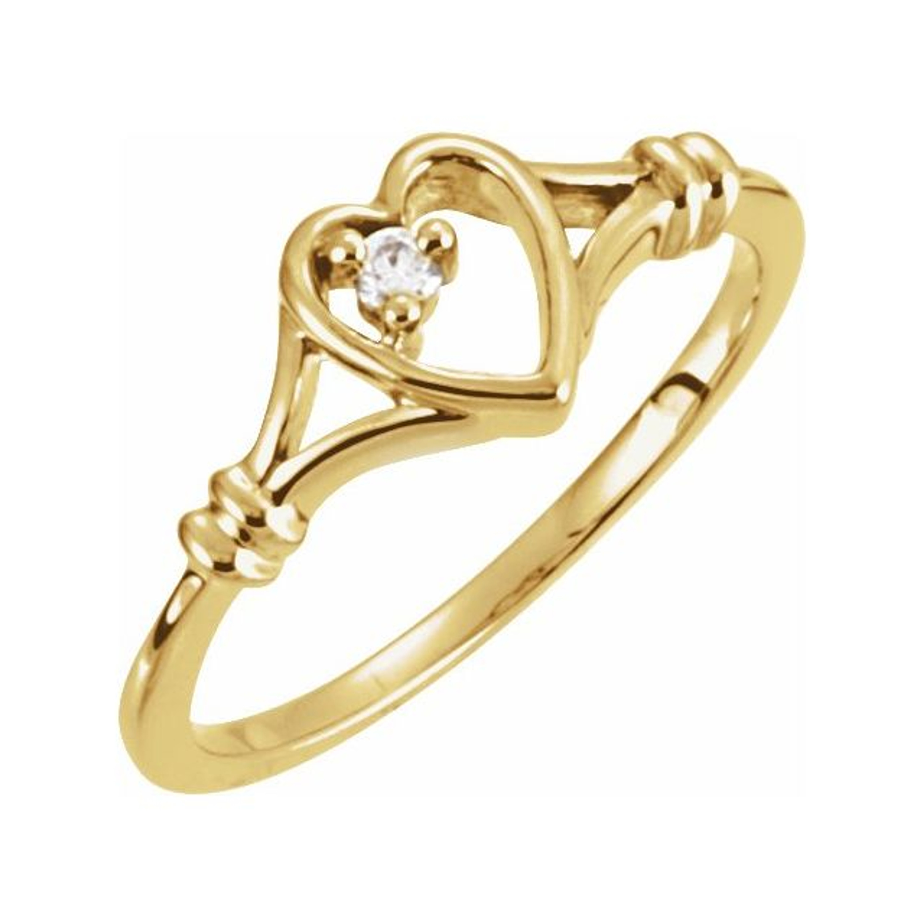 14k Gold 7mm Round Youth Heart Ring with Cubic Zirconia Ring 14k Gold 7mm Round Youth Heart Ring with Cubic Zirconia Ring