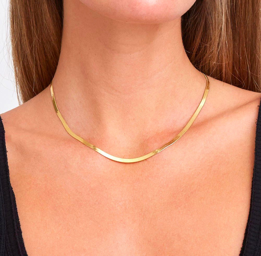 HOT 18 Inch Herringbone Chain 18K Yellow Gold Herringbone