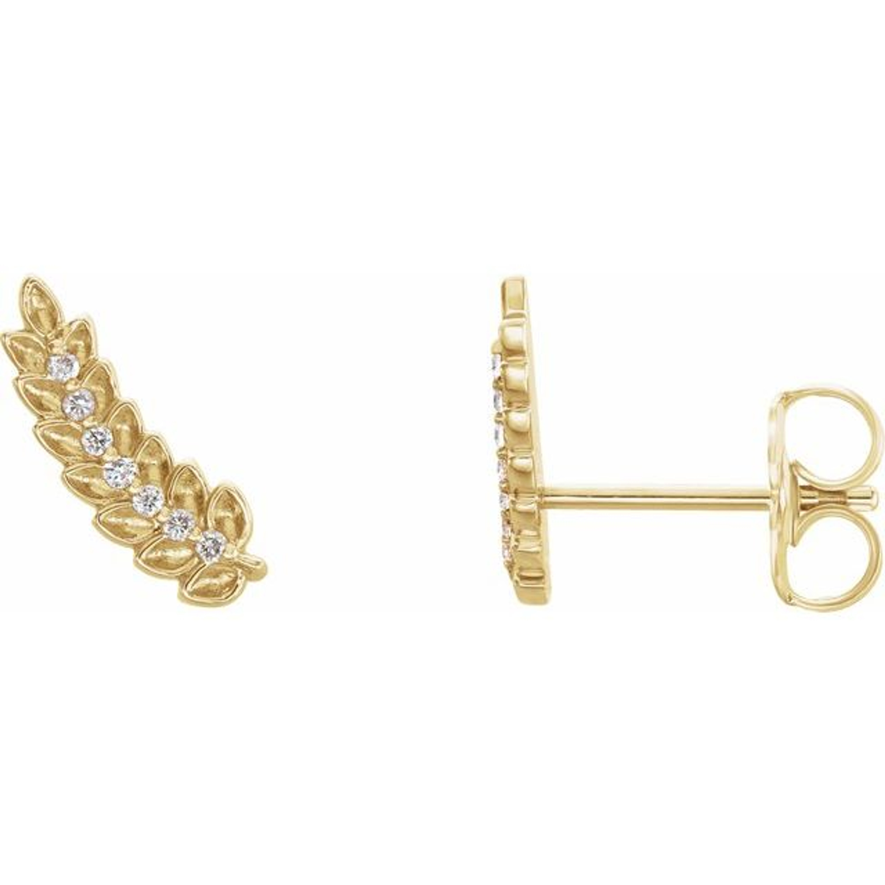 14K Gold .03 ctw Natural Diamond Leaf Ear Climbers 14K Gold .03 ctw Natural Diamond Leaf Ear Climbers