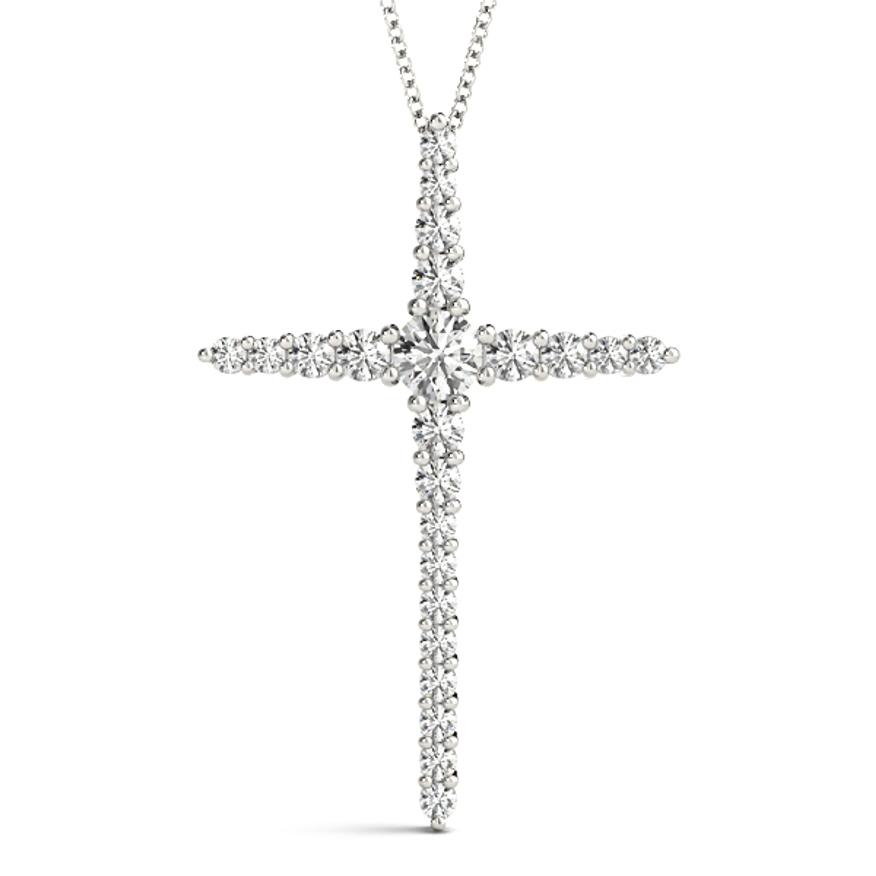 1.00ct Diamond Cross Pendant On 14k White Gold 30.0mm
