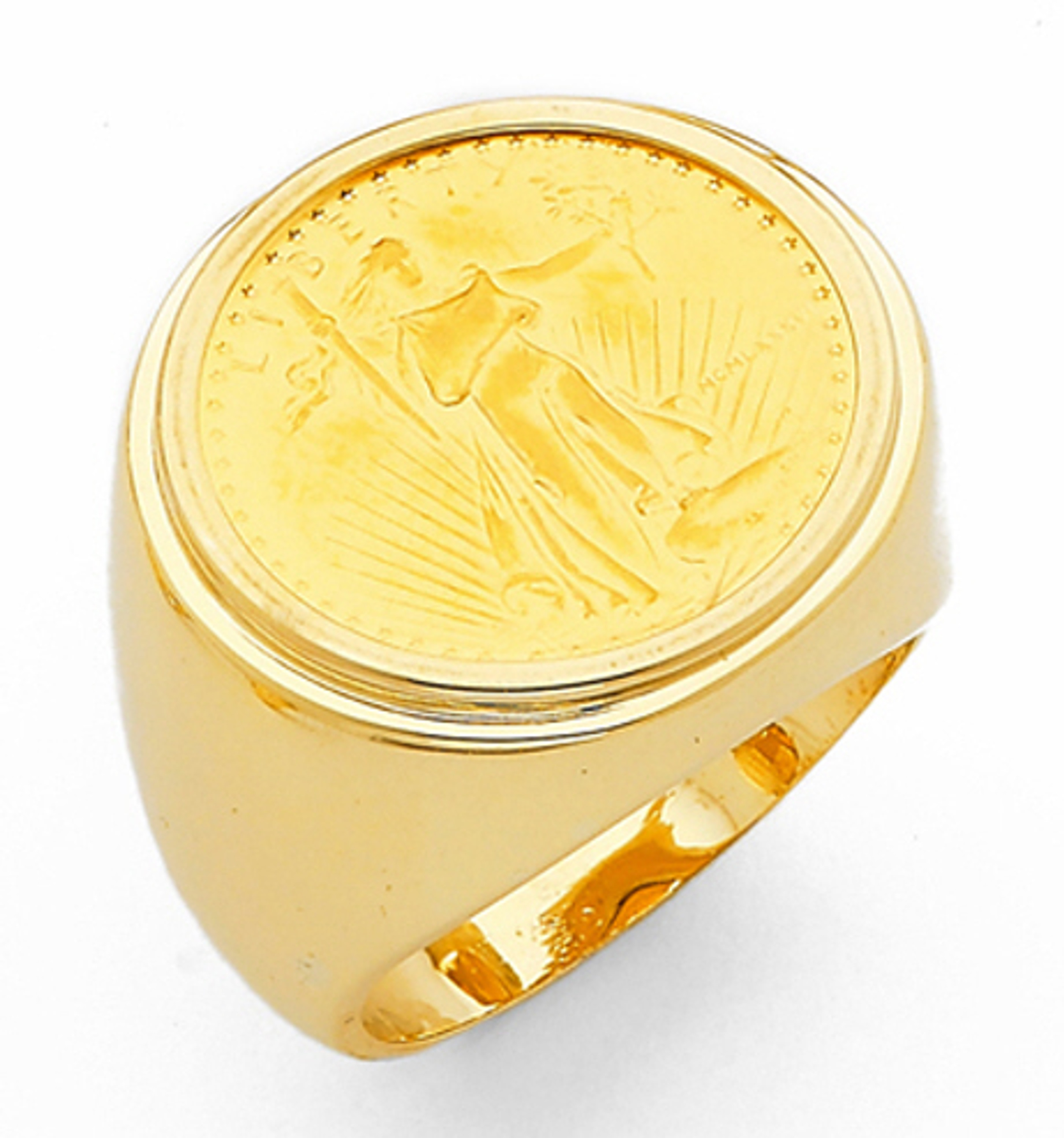 14k Gold Mens Coin Ring With A 22k 1/4 Oz American Eagle Closed Back 14k Gold Mens Coin Ring With A 22k 1/4 Oz American Eagle Closed Back