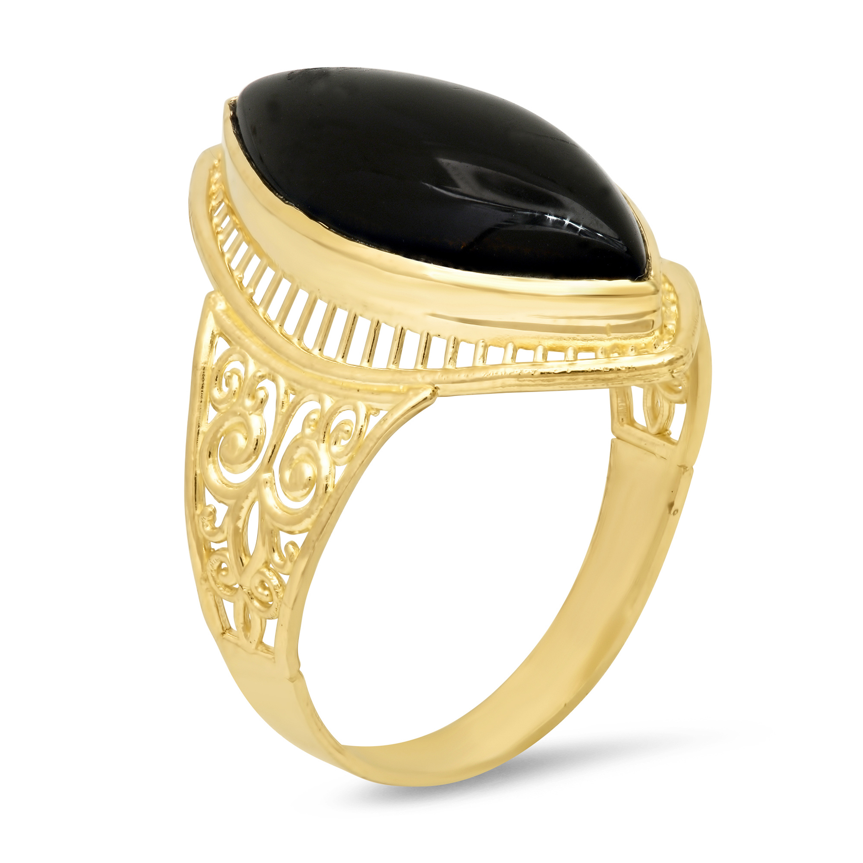 14k Yellow Gold Ladies Cabochon Marquise Onyx Ring 22mm Wide 14k Yellow Gold Ladies Cabochon Marquise Onyx Ring 22mm Wide