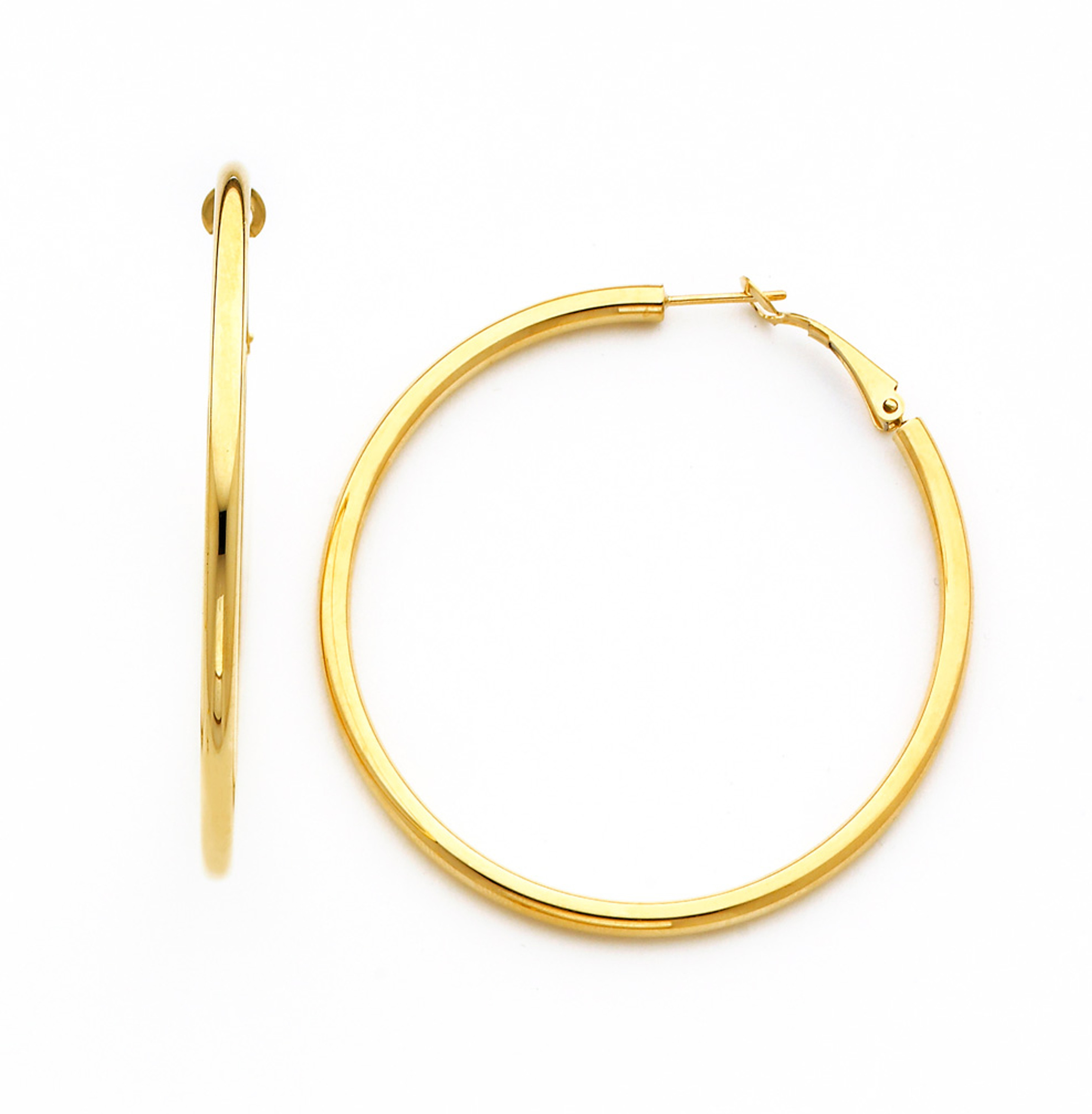 18k Yellow Gold 3mm by 25mm Leverback Hoop Earrings 18k Yellow Gold 3mm by 25mm Leverback Hoop Earrings