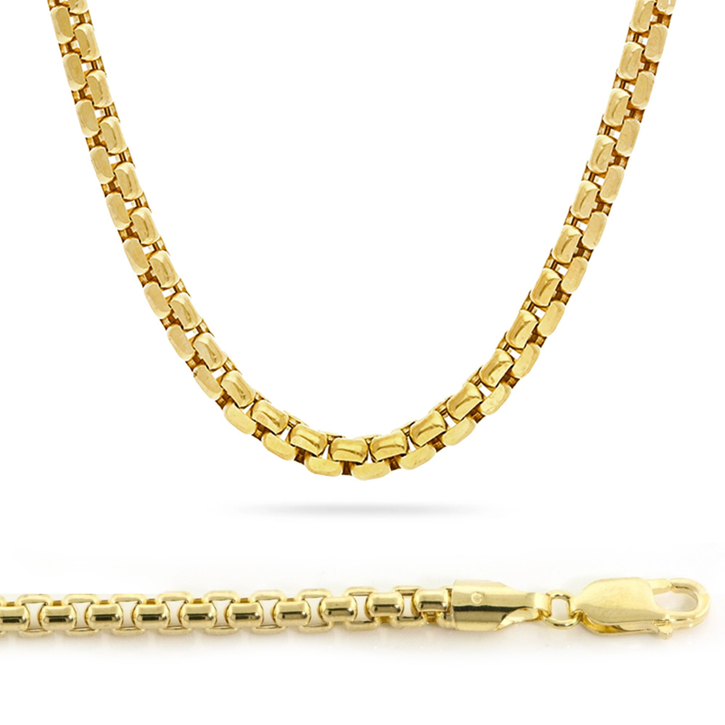 14k Yellow Gold Solid 5mm Round Box Chain Necklace 24 Inches 14k Yellow Gold Solid 5mm Round Box Chain Necklace 24 Inches