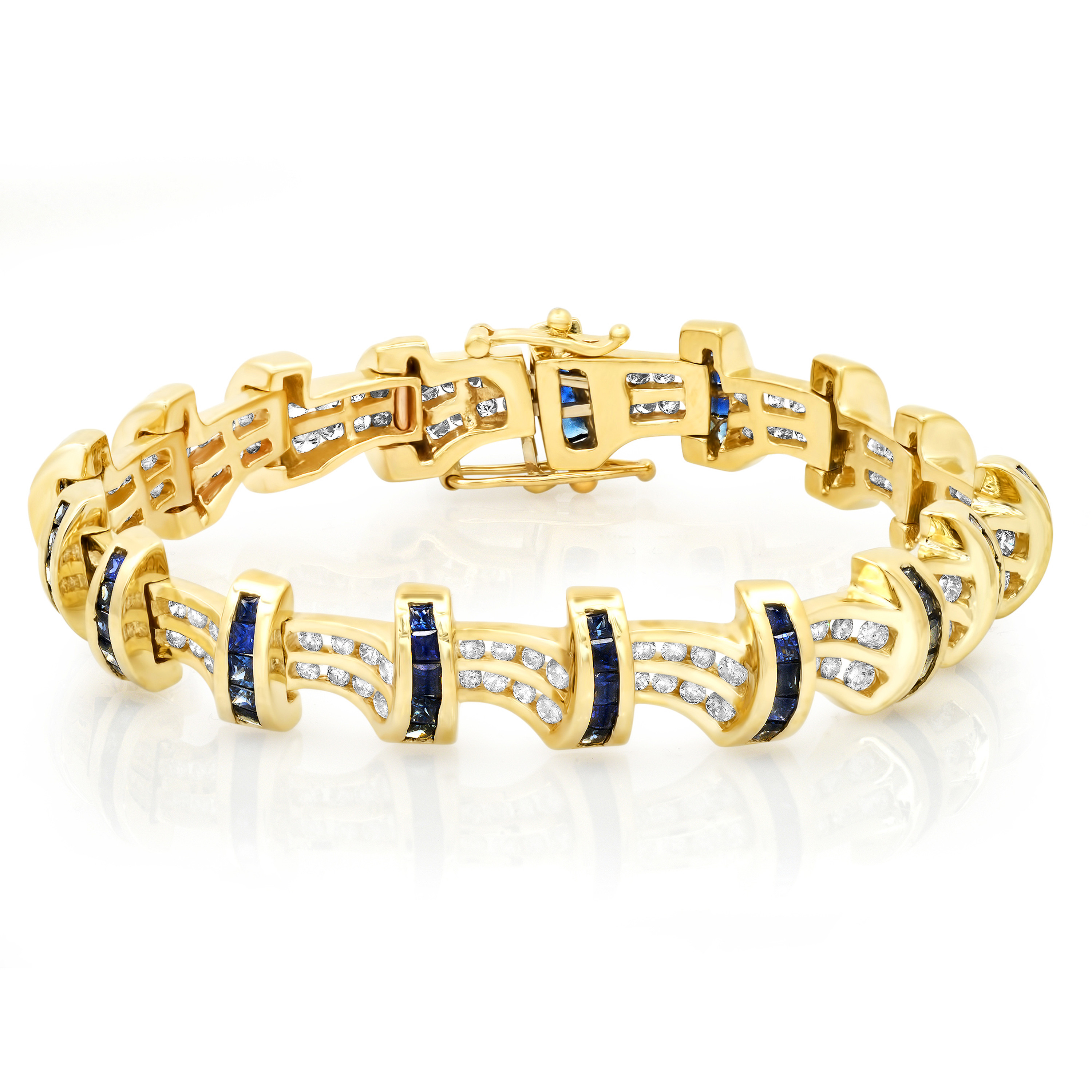14K Yellow gold 11mm 3.5Ctw Sapphire and Diamond  Bracelet 14K Yellow gold 11mm 3.5Ctw Sapphire and Diamond  Bracelet