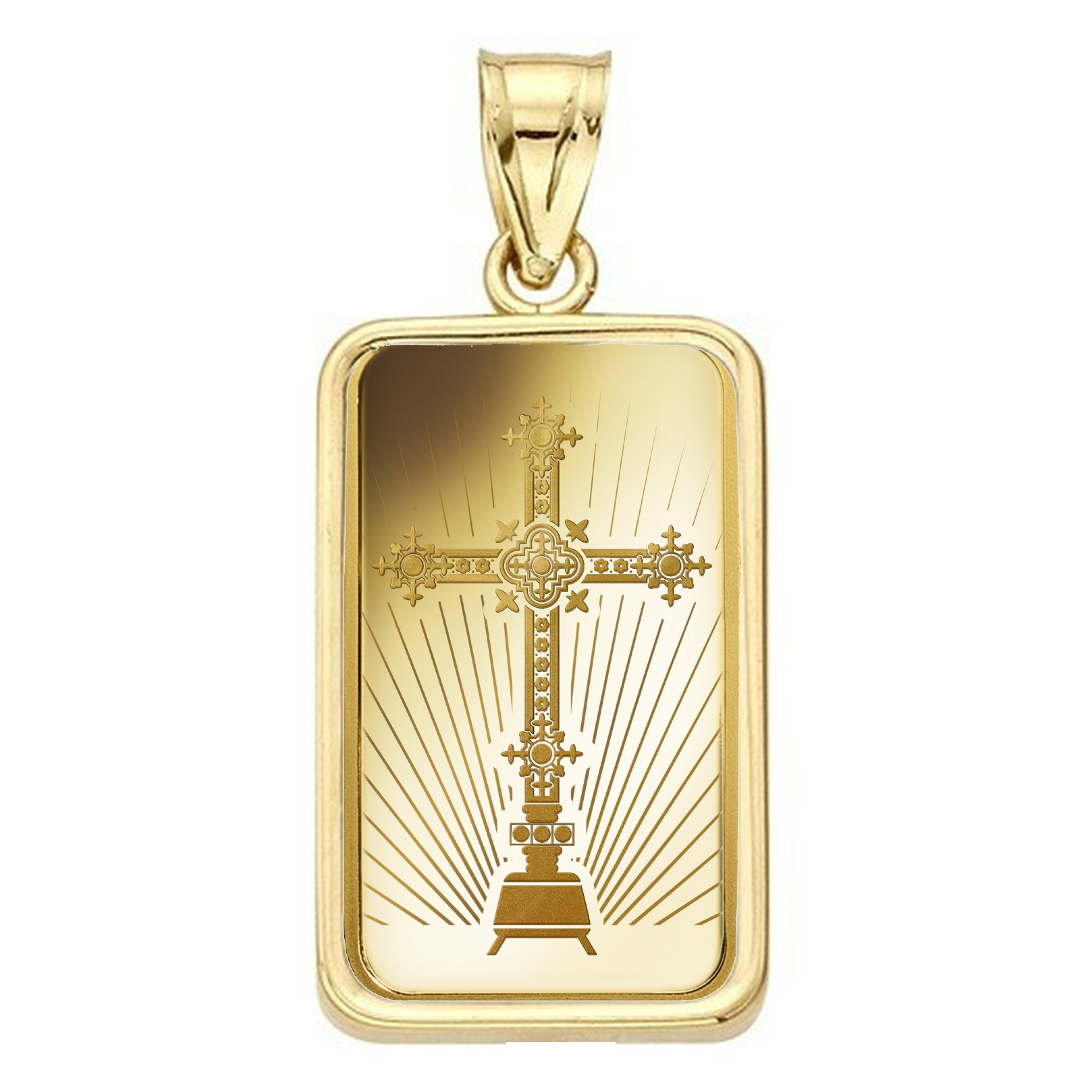 24k Gold 10 Gram Pamp Suisse Roman Cross Bar Encased in 14K Gold 24k Gold 10 Gram Pamp Suisse Roman Cross Bar Encased in 14K Gold