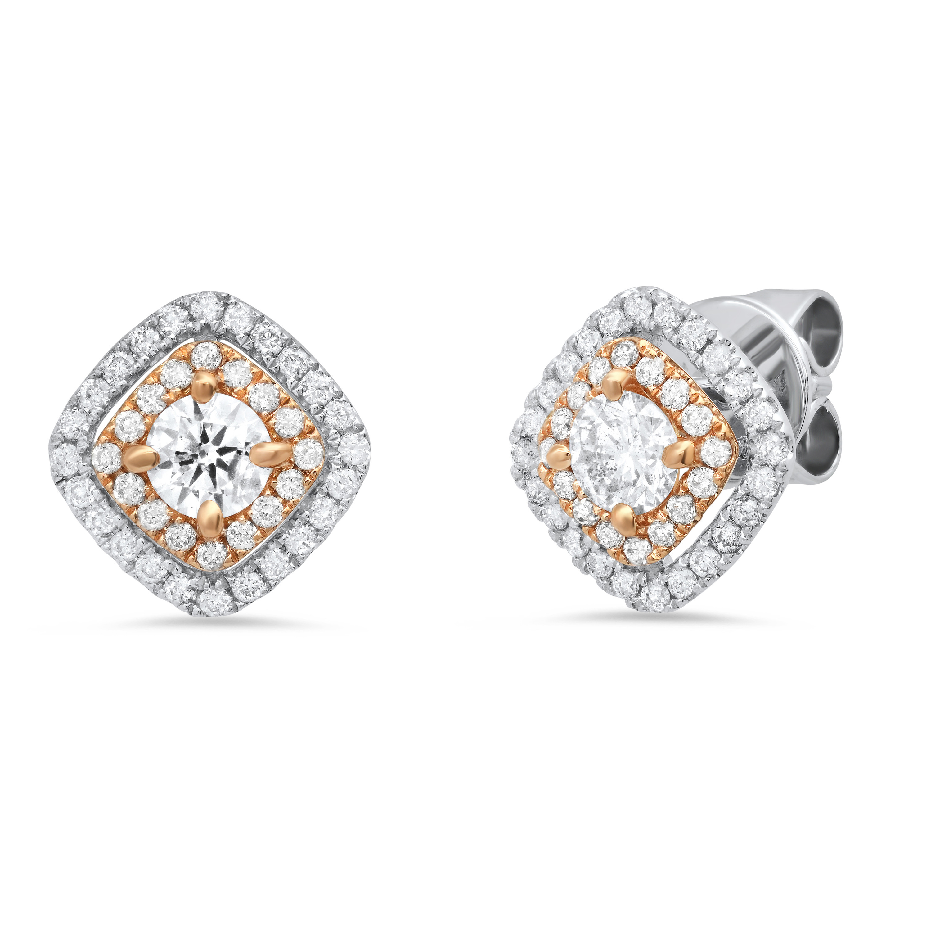 14k Two Tone Gold 1.03Ct. Diamond Earrings SI1 G COLOR 9.3MM 14k Two Tone Gold 1.03Ct. Diamond Earrings SI1 G COLOR 9.3MM