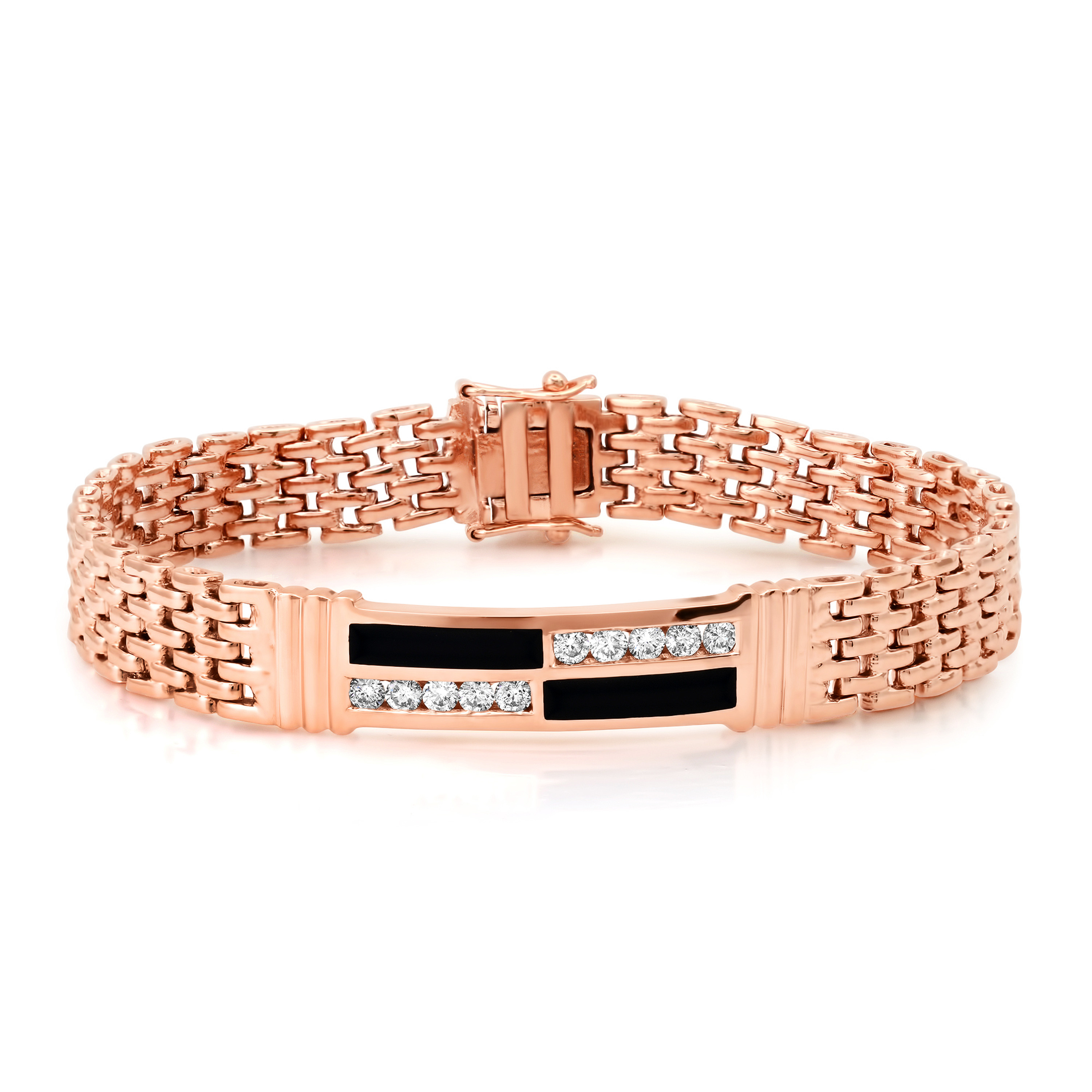 14k Rose Gold 3/4 ct Diamond Onyx Bracelet 10mm 8.0 Inches Long 14k Rose Gold 3/4 ct Diamond Onyx Bracelet 10mm 8.0 Inches Long