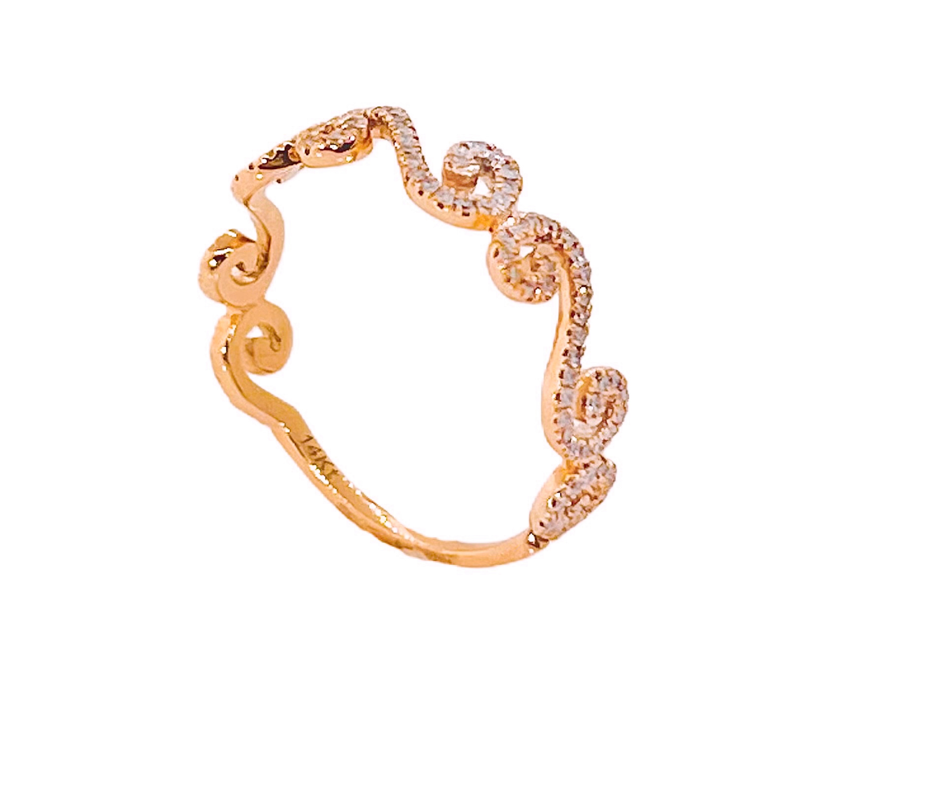 14K Rose Gold Stackable swirl design 0.30ct Natural Diamond Ring 14K Rose Gold Stackable swirl design 0.30ct Natural Diamond Ring