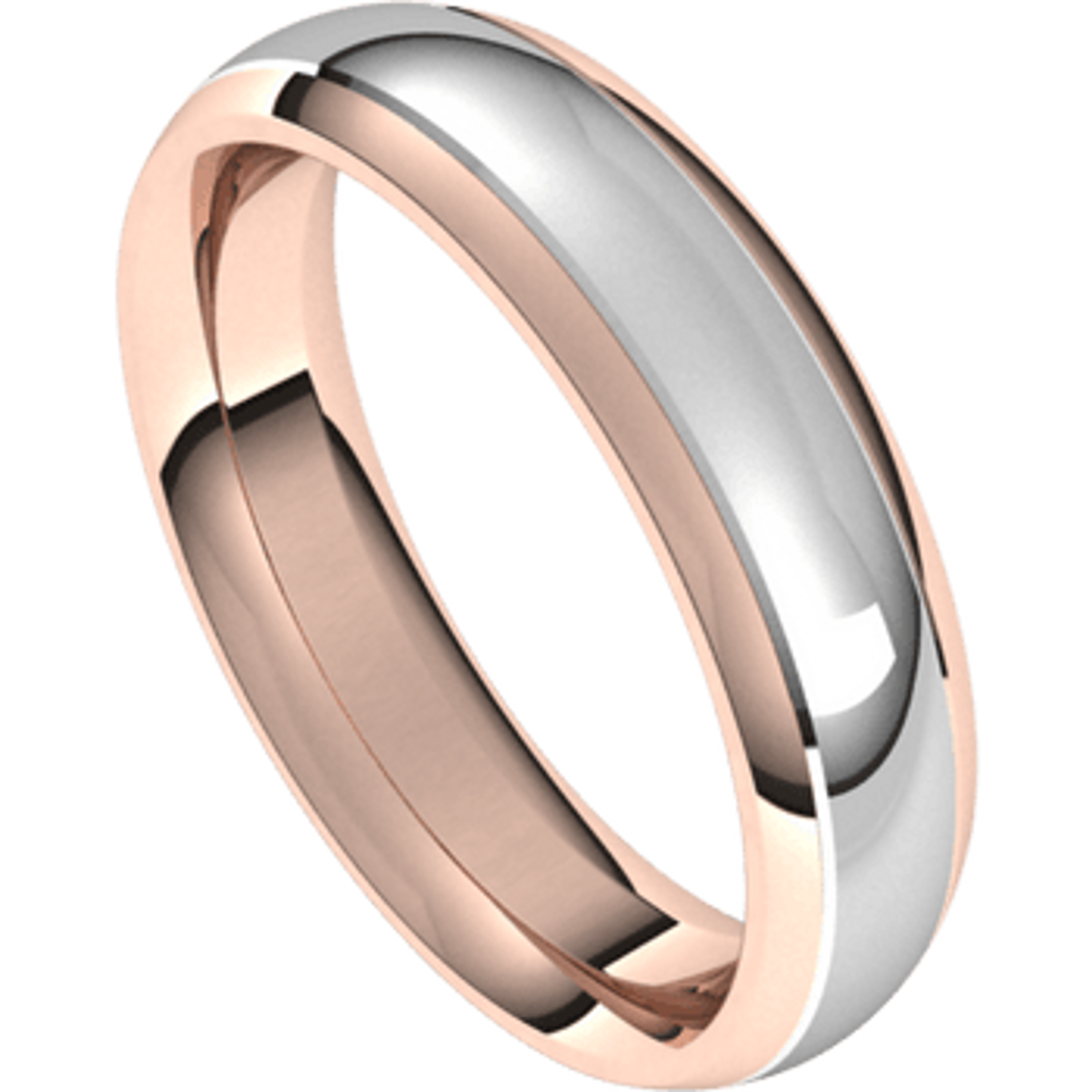 14k White on Rose Gold 5mm Two Color Traditional Domed Wedding Band 14k White on Rose Gold 5mm Two Color Traditional Domed Wedding Band