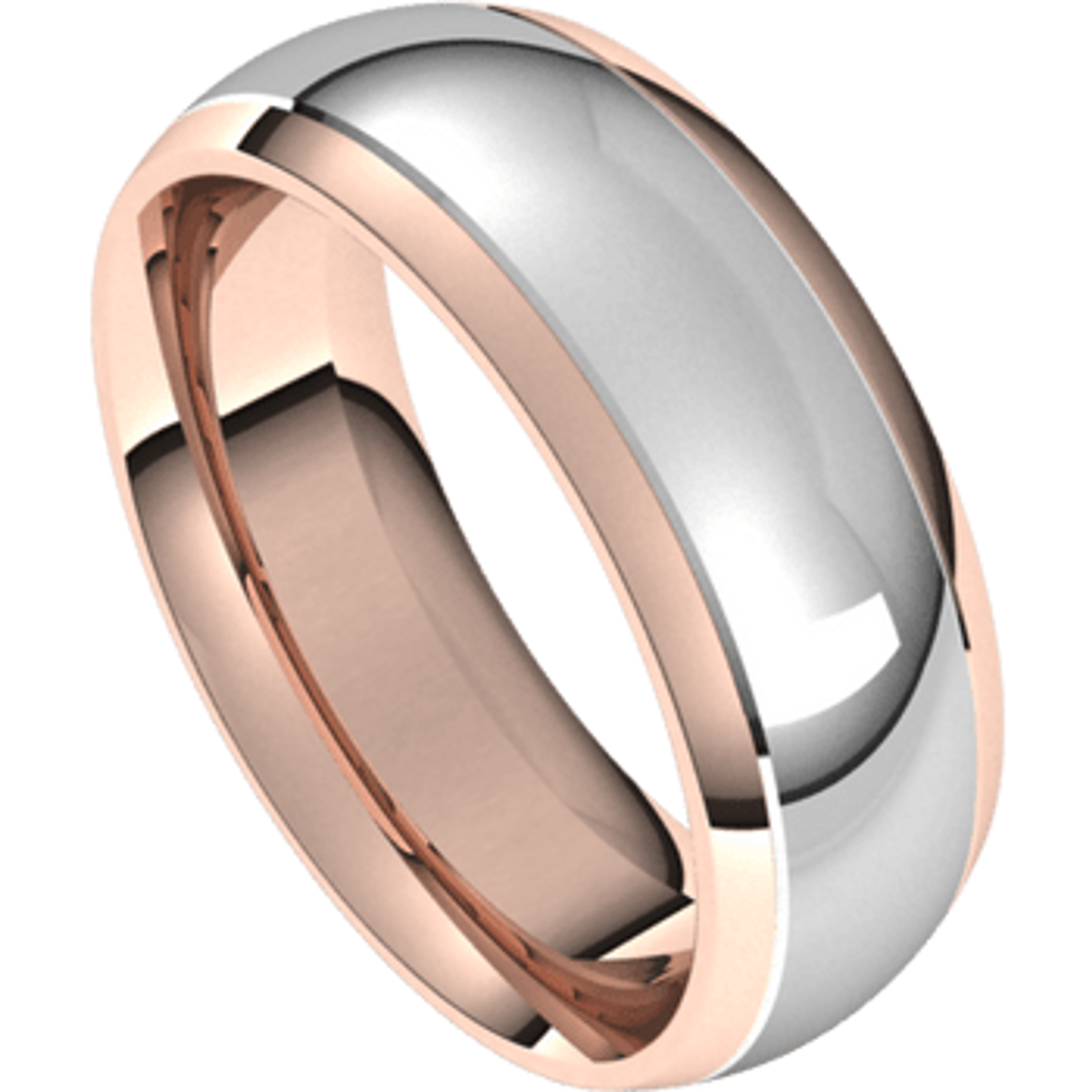 14k White on Rose Gold 7mm Two Color Traditional Domed Wedding Band 14k White on Rose Gold 7mm Two Color Traditional Domed Wedding Band