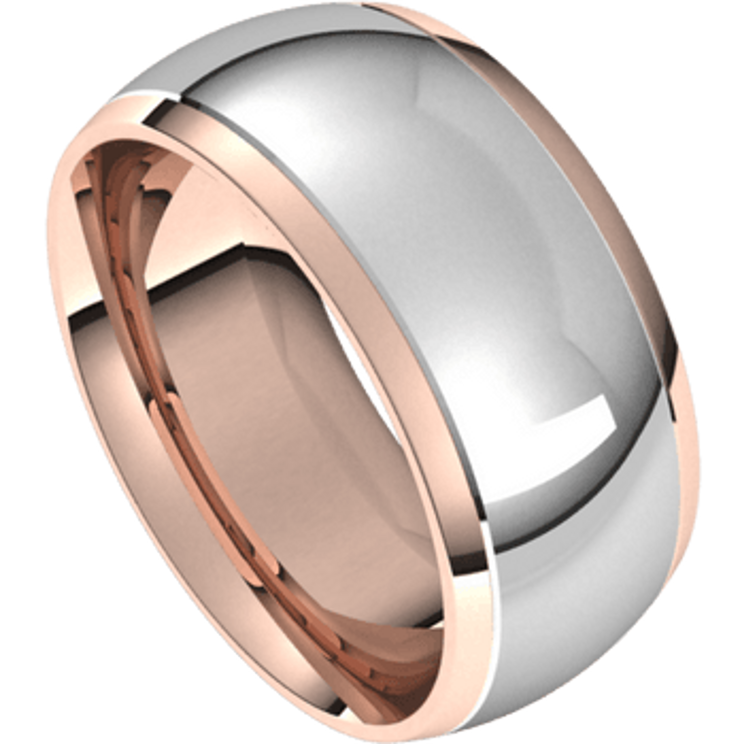 14k White on Rose Gold 9mm Two Tone Traditional Domed Wedding Band 14k White on Rose Gold 9mm Two Tone Traditional Domed Wedding Band