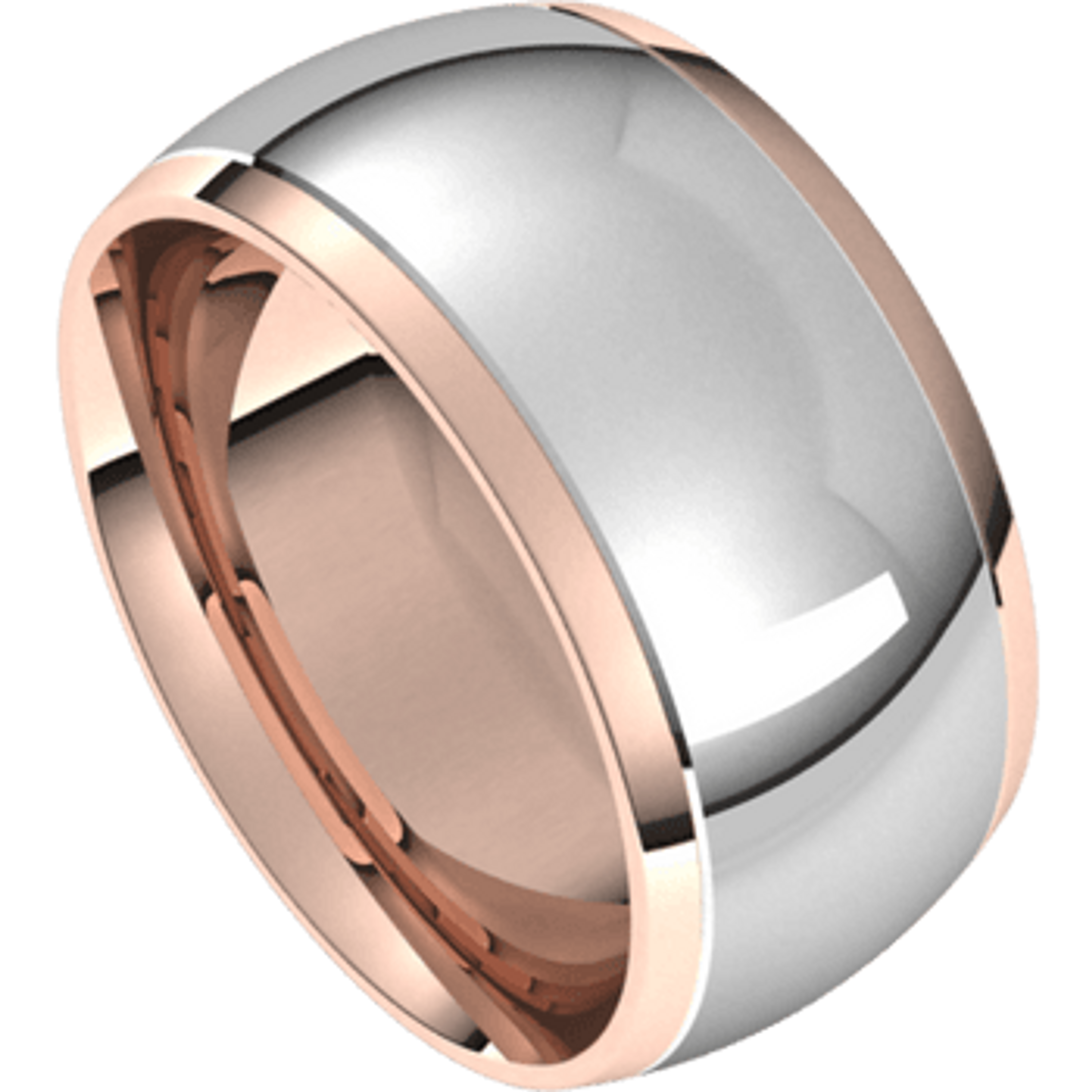 14k White on Rose Gold 10mm Two Color Traditional Domed Wedding Band 14k White on Rose Gold 10mm Two Color Traditional Domed Wedding Band