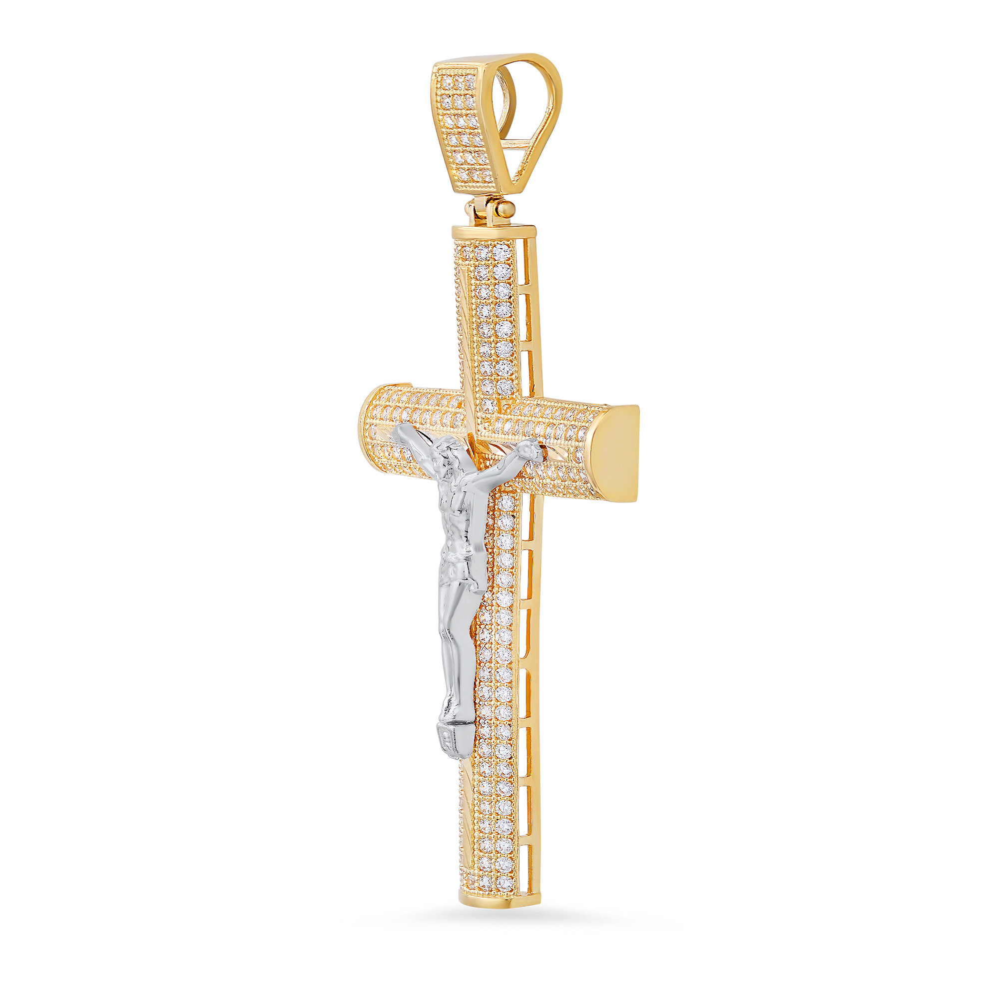 Cross Gold Pendant Necklace in White CZ main image 0
