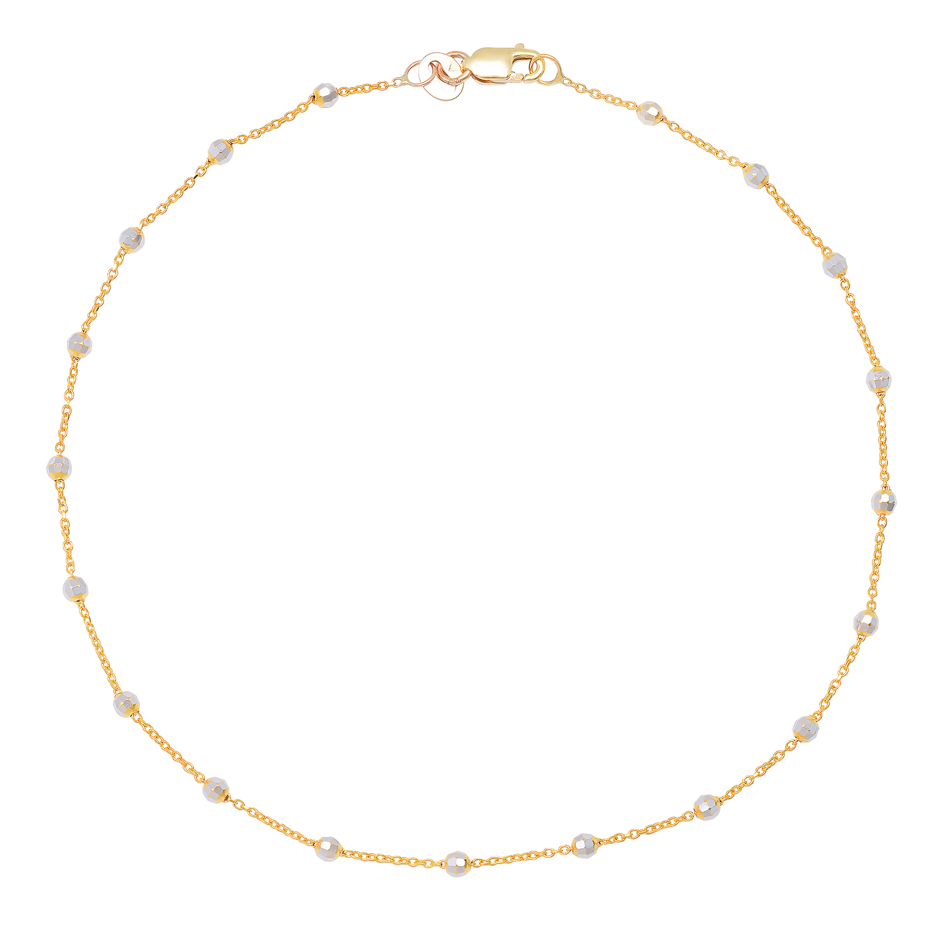 14k Yellow and White Gold station Bead Rolo Anklet 10 Inches 14k Yellow and White Gold station Bead Rolo Anklet 10 Inches