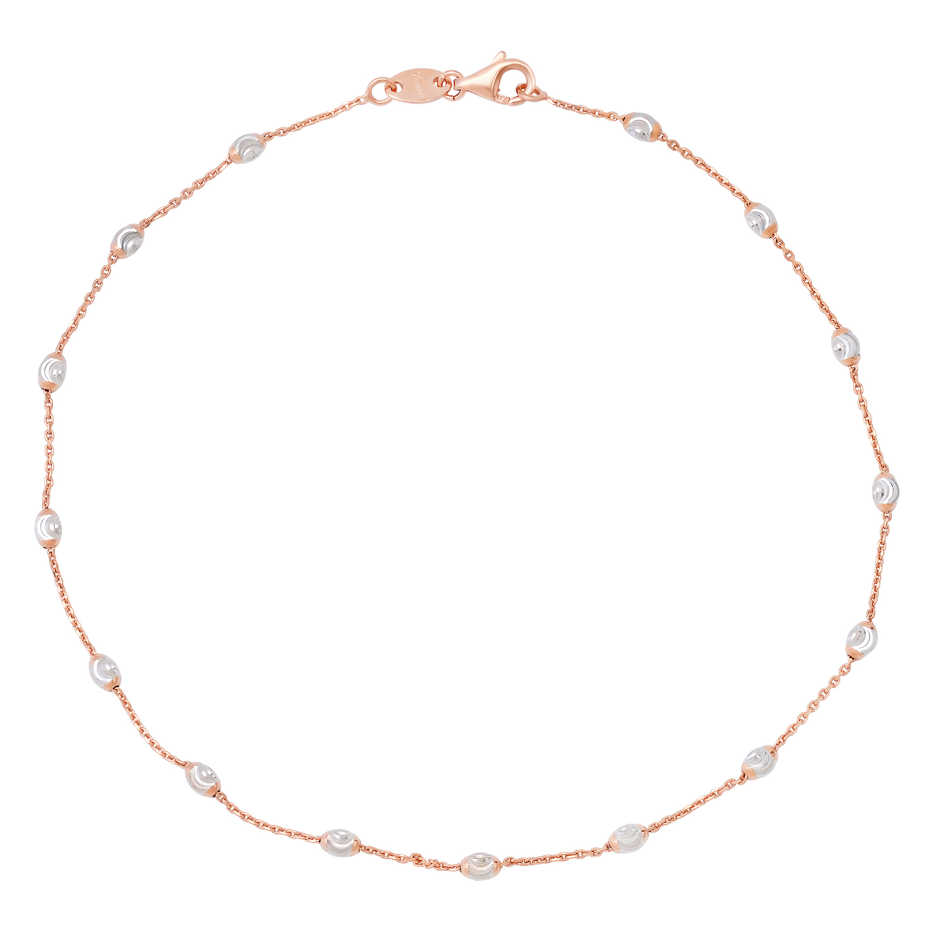 14k Rose and White Gold 2.4mm station Typhoon Moon Cut Bead Anklet 10 Inches 14k Rose and White Gold 2.4mm station Typhoon Moon Cut Bead Anklet 10 Inches