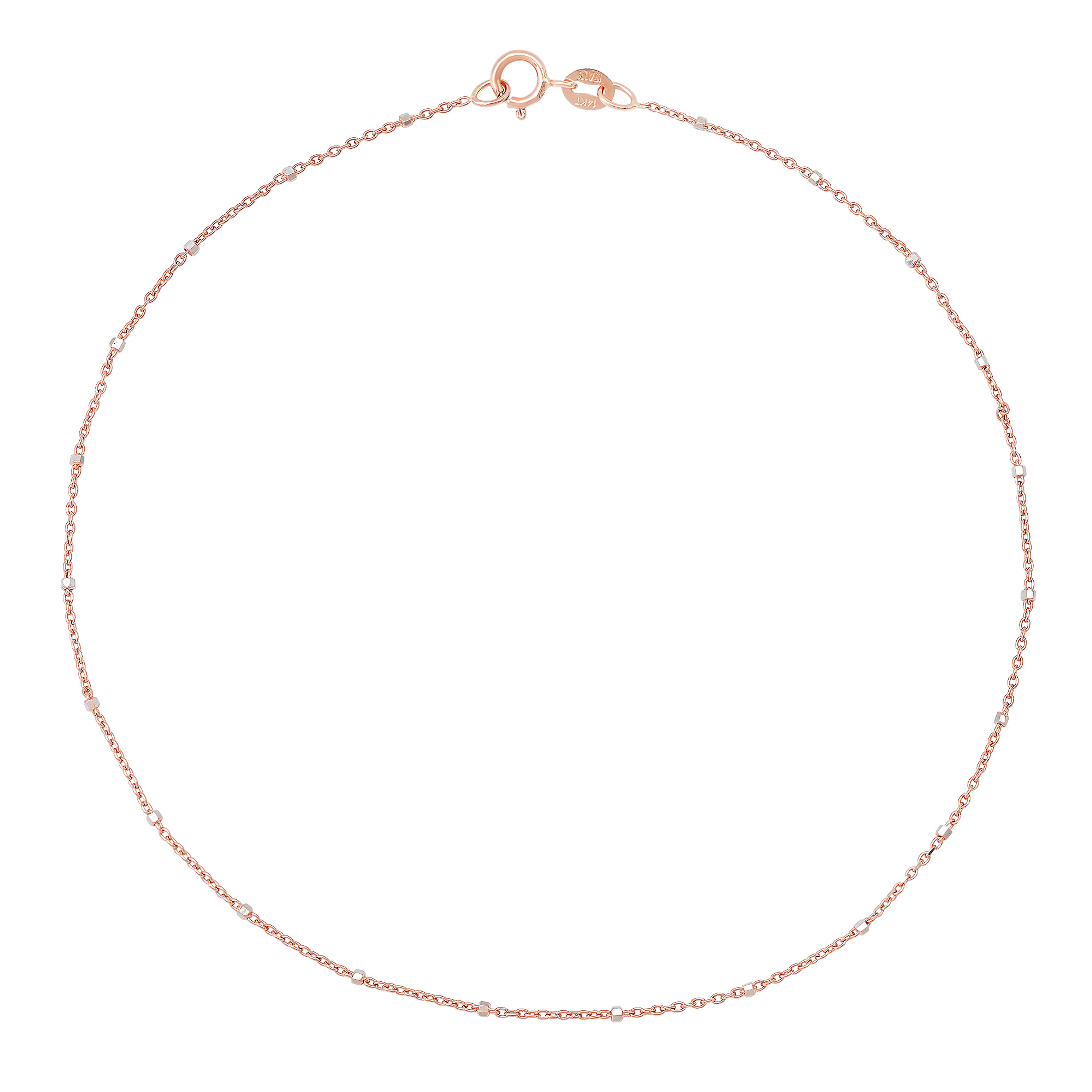 14k Rose and White Gold 1.0mm station Bead Rolo Anklet 10 Inches 14k Rose and White Gold 1.0mm station Bead Rolo Anklet 10 Inches