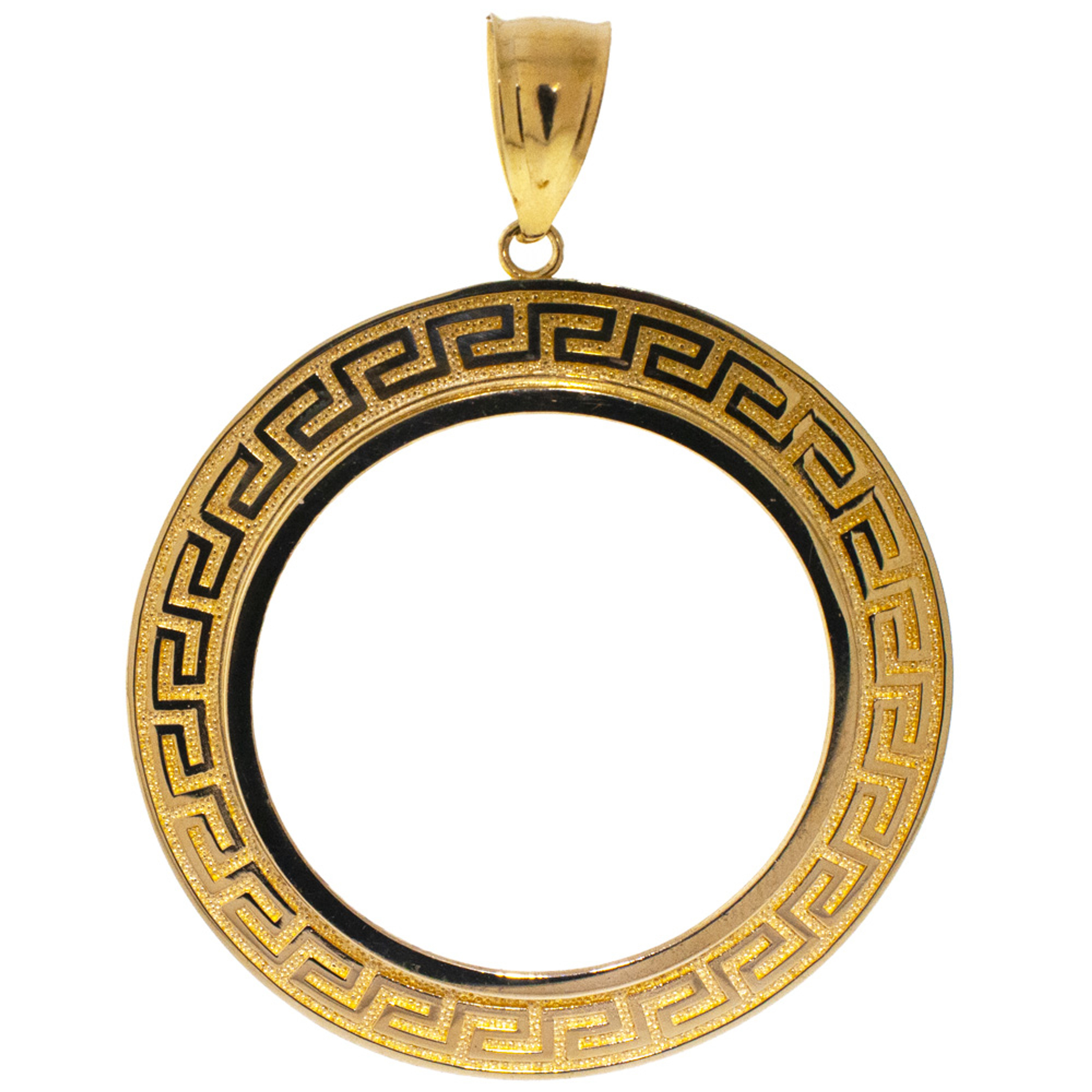 14k Gold Greek Key Design 1/10 Oz American Eagle Bezel Pendant 14k Gold Greek Key Design 1/10 Oz American Eagle Bezel Pendant