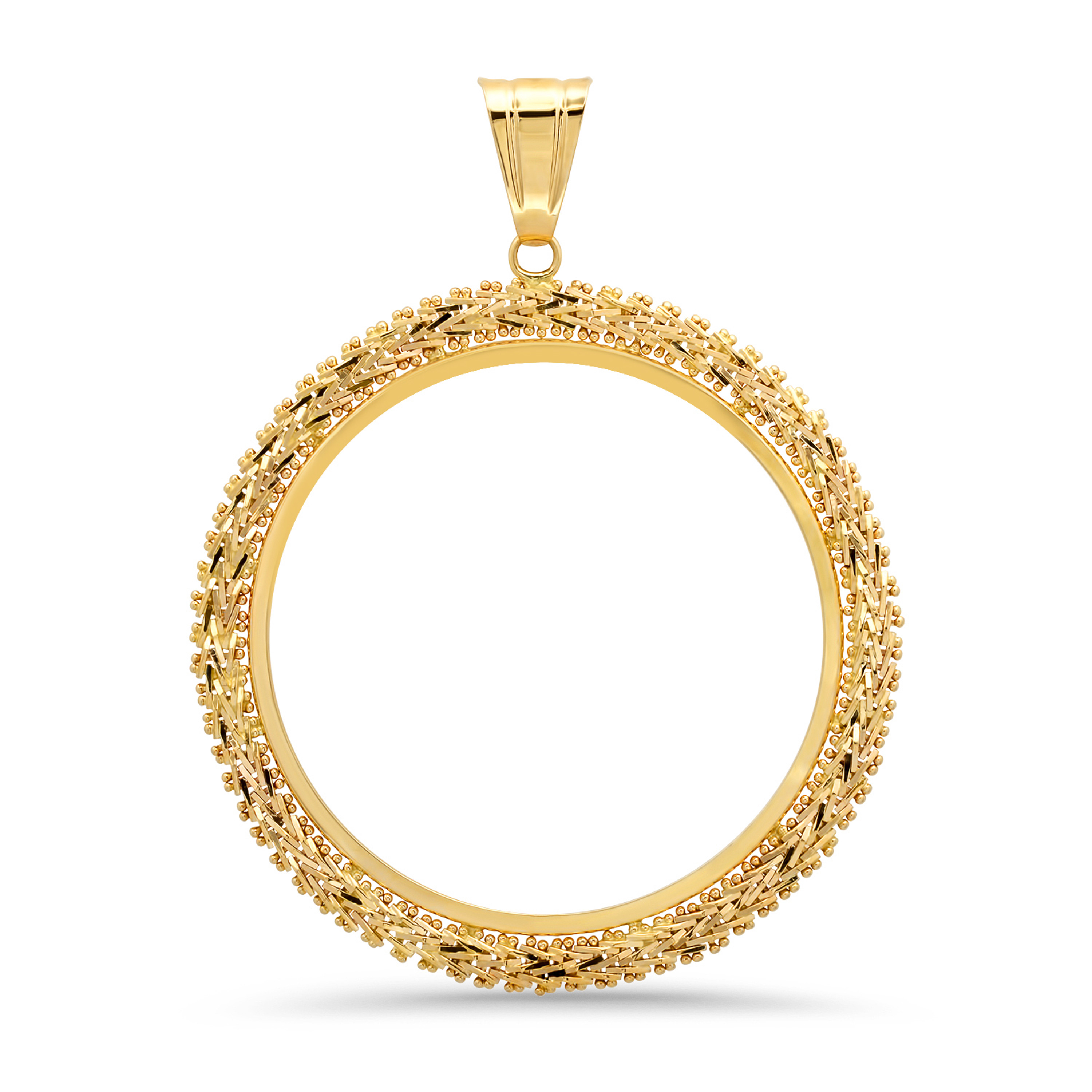 14k Yellow Gold 10 Pesos 4 Prong Chevron Coin Bezel 14k Yellow Gold 10 Pesos 4 Prong Chevron Coin Bezel