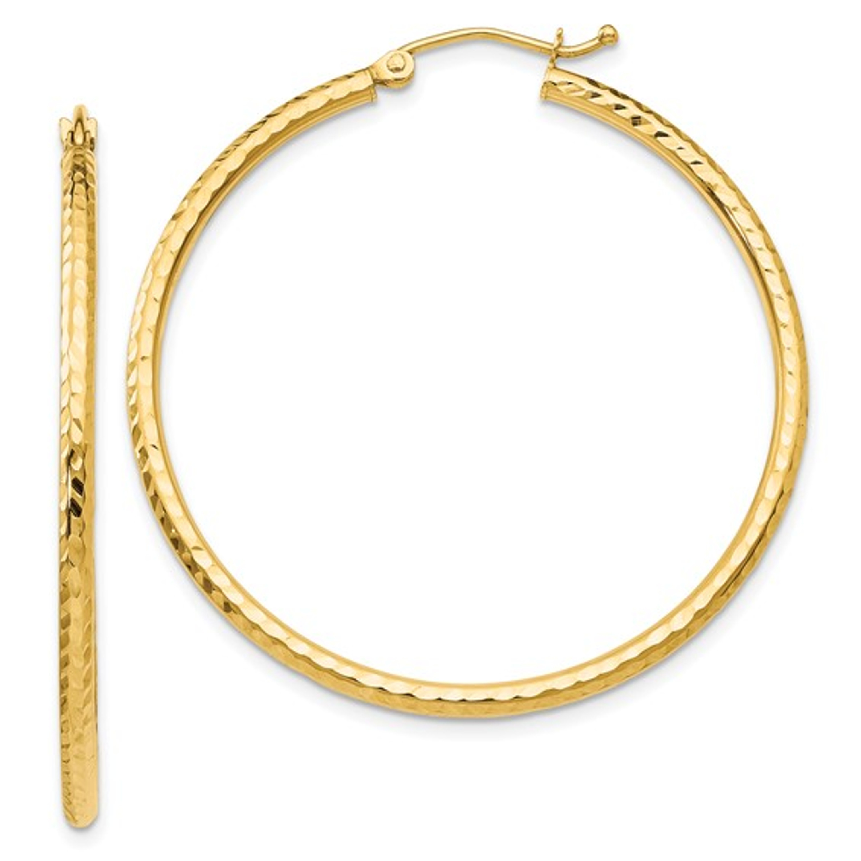 14k Yellow Gold 2.0mm Diamond Cut Hoop Earrings 45mm Diameter 14k Yellow Gold 2.0mm Diamond Cut Hoop Earrings 45mm Diameter