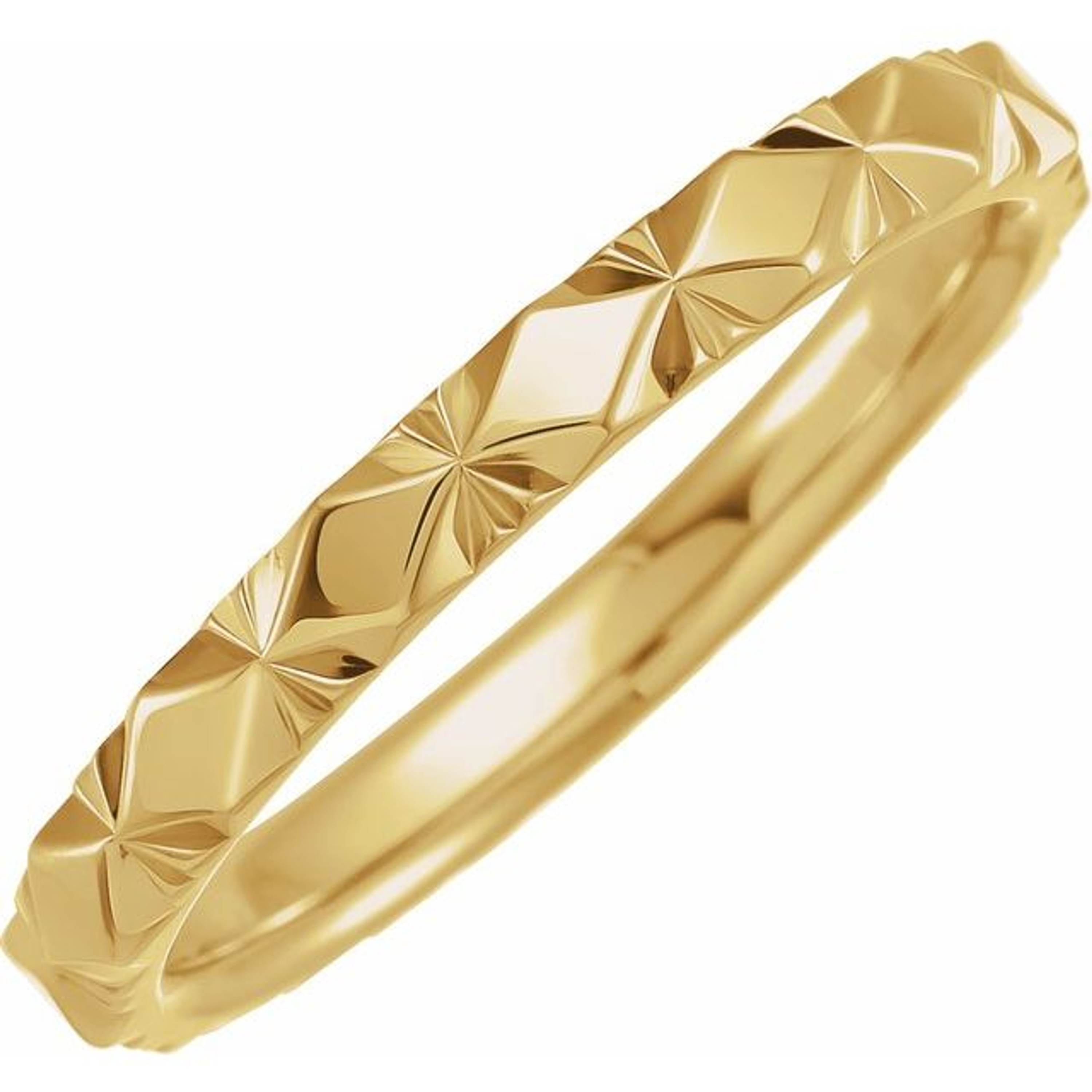14K Yellow Gold 2.5mm wide Faceted Band Pattern Stackable Rings 14K Yellow Gold 2.5mm wide Faceted Band Pattern Stackable Rings