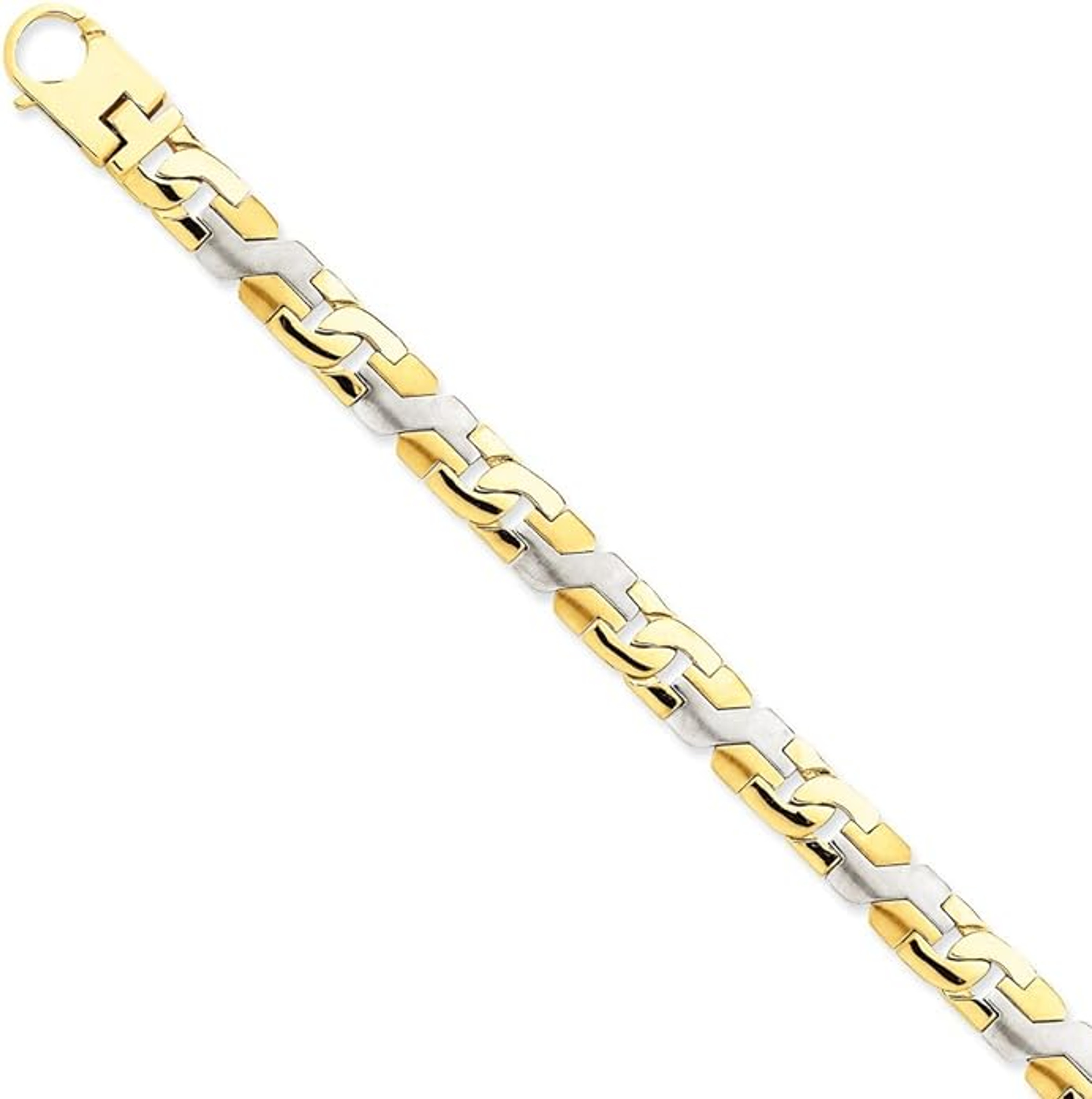 14k Yellow and White Gold Mens 6mm Modern Link Bracelet 8 Inches 14k Yellow and White Gold Mens 6mm Modern Link Bracelet 8 Inches