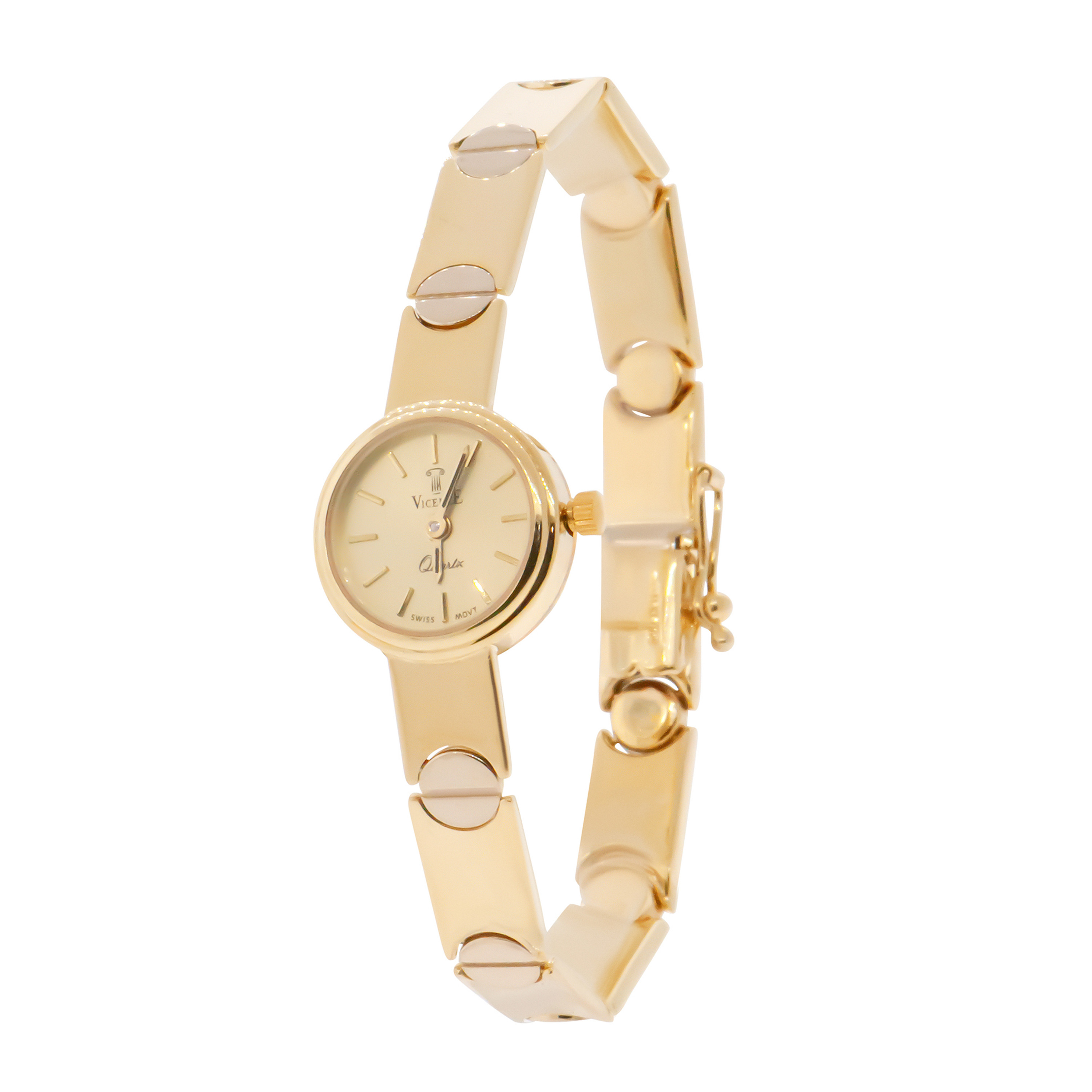 14k Yellow and White Gold Round Italian Ladies Nail Head Watch 16mm by 7mm 14k Yellow and White Gold Round Italian Ladies Nail Head Watch 16mm by 7mm