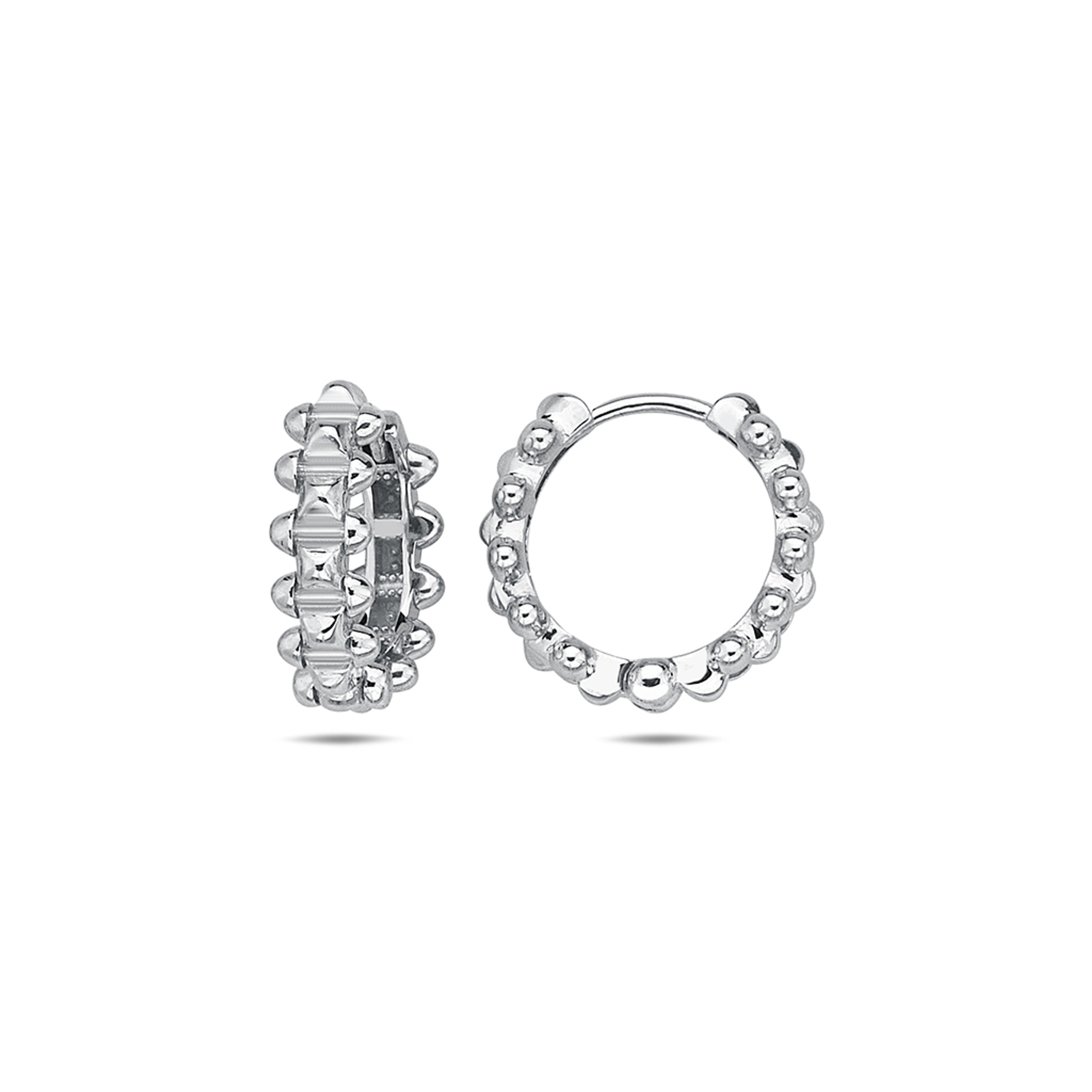 14k White Gold 4.5mm Studded Huggies Earring 15mm