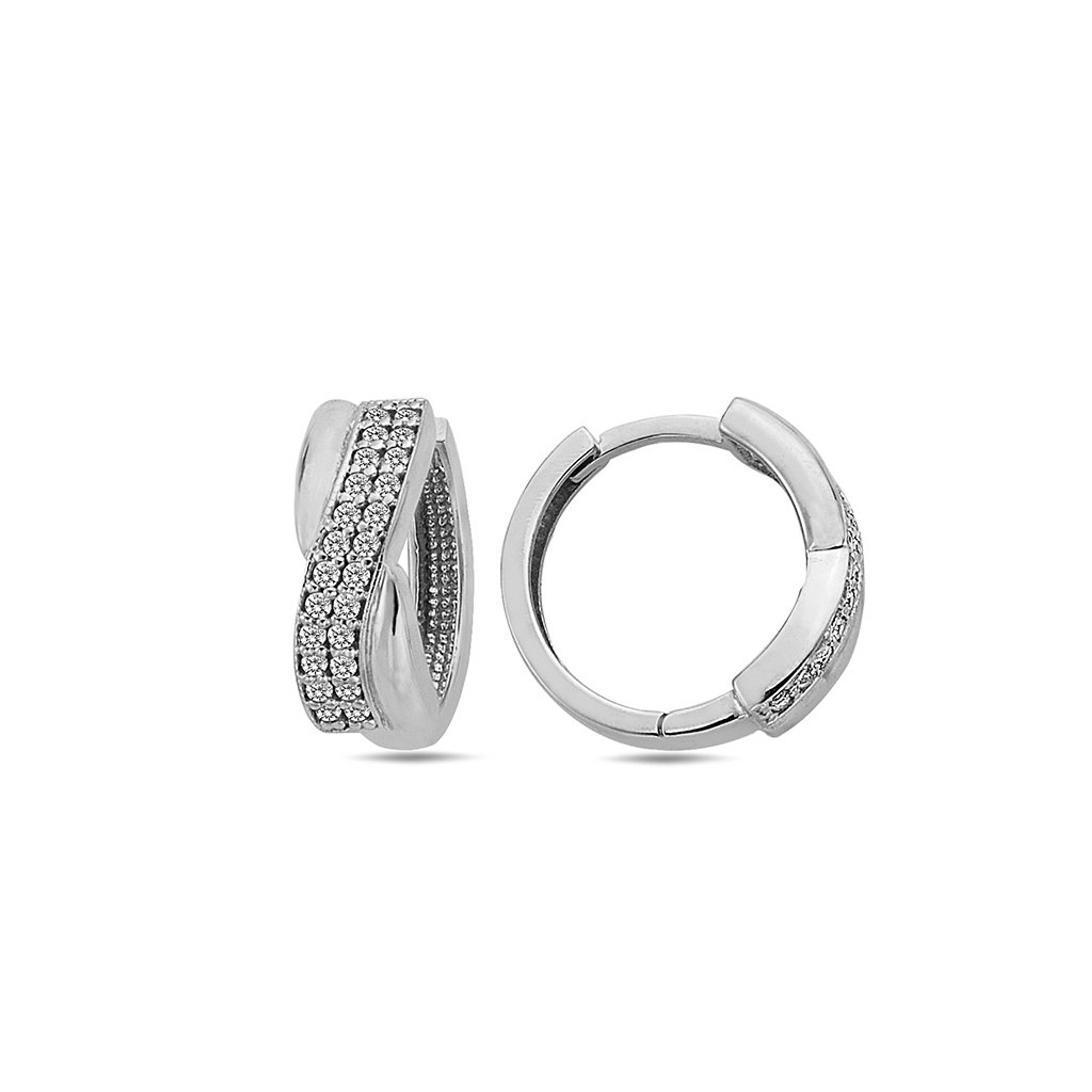 14k White Gold 5mm Cubic Zirconia Huggies Earring 15mm 14k White Gold 5mm Cubic Zirconia Huggies Earring 15mm