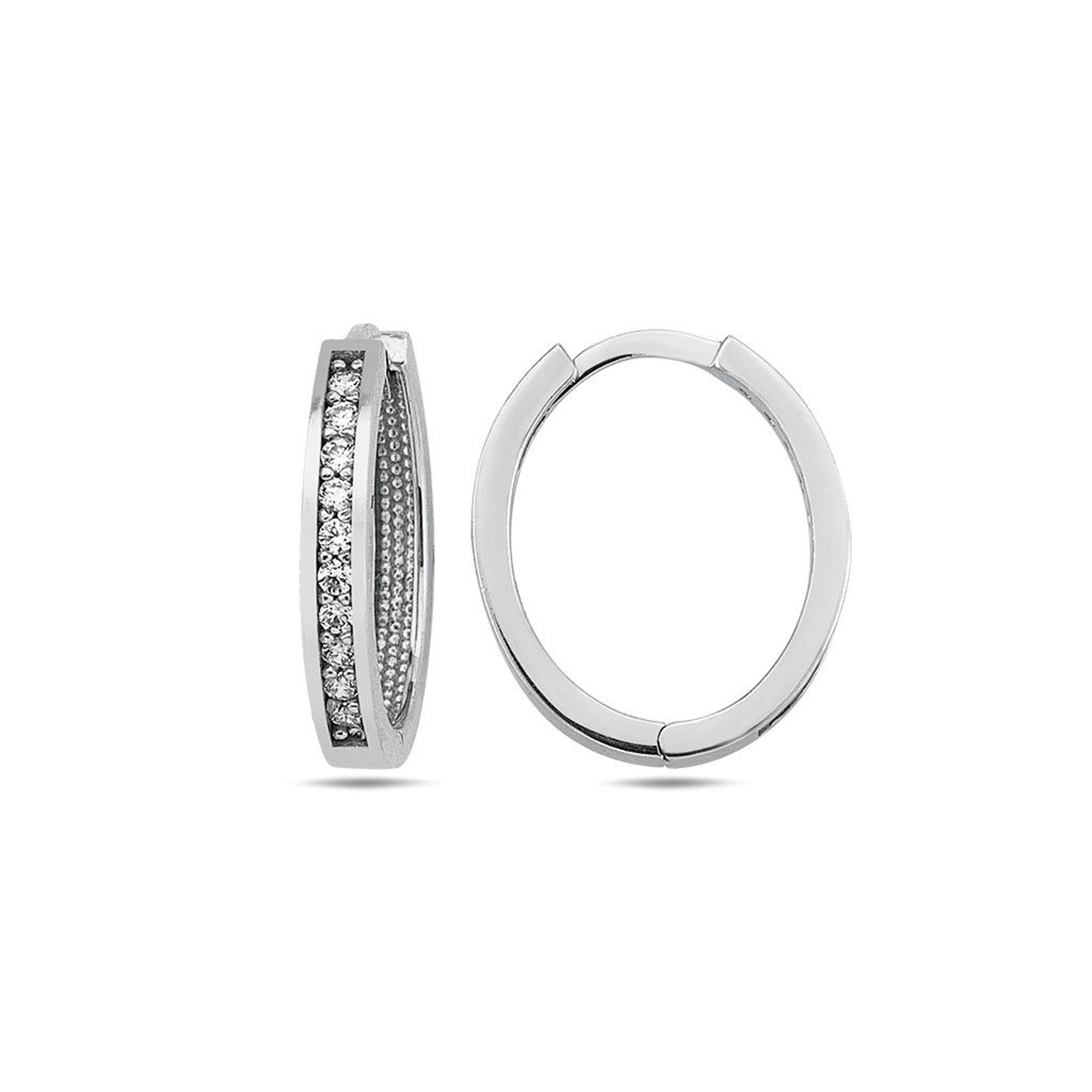 14k White Gold 2mm Oval Cubic Zirconia Huggies Earring 15mm 14k White Gold 2mm Oval Cubic Zirconia Huggies Earring 15mm